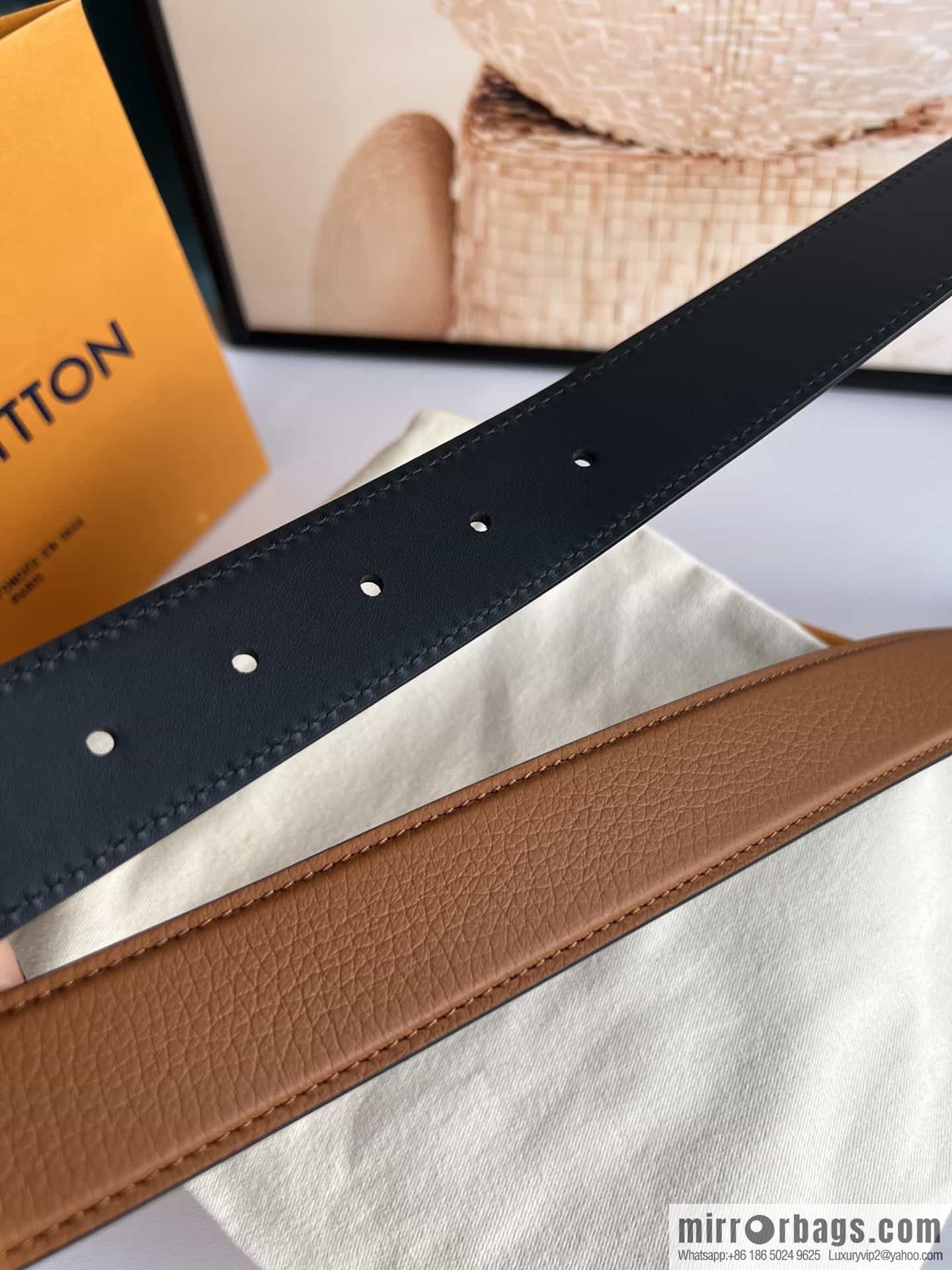 LV/Louis Vuitton Heritagex Double Sided Belt Select Grain Leather Belt 35mm