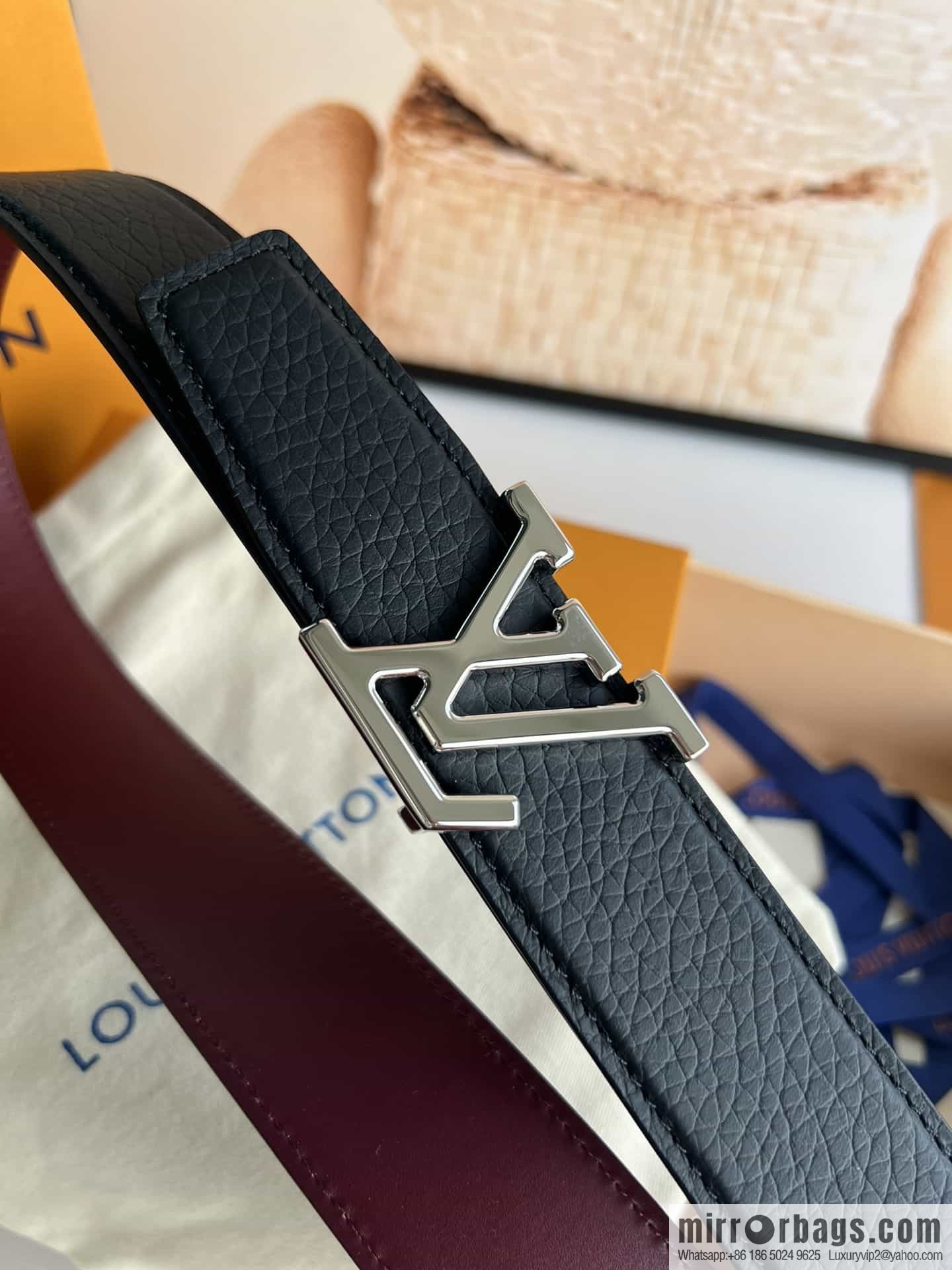 LV/Louis Vuitton Heritagex Double Sided Belt Select Grain Leather Belt 35mm