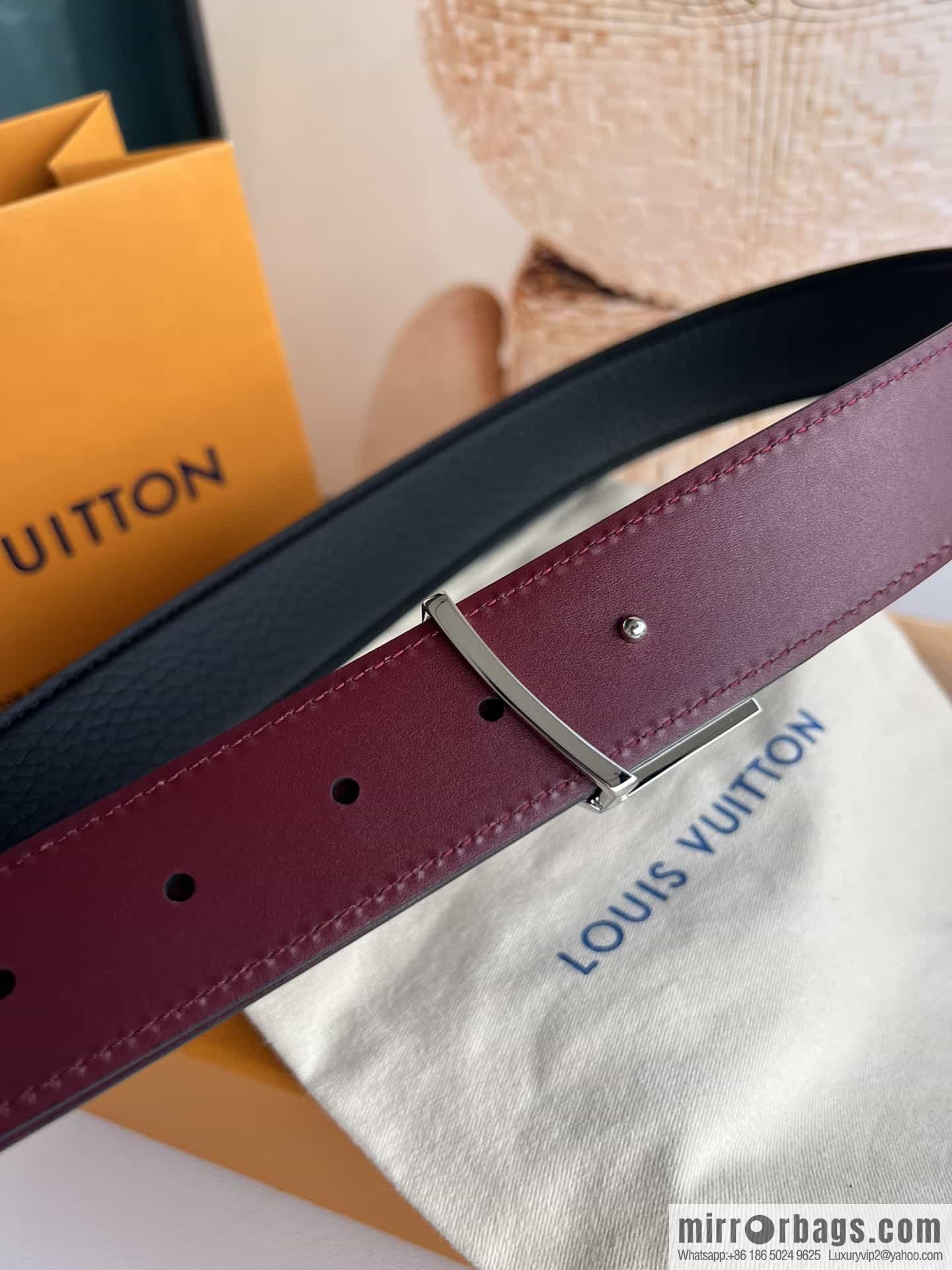 LV/Louis Vuitton Heritagex Double Sided Belt Select Grain Leather Belt 35mm