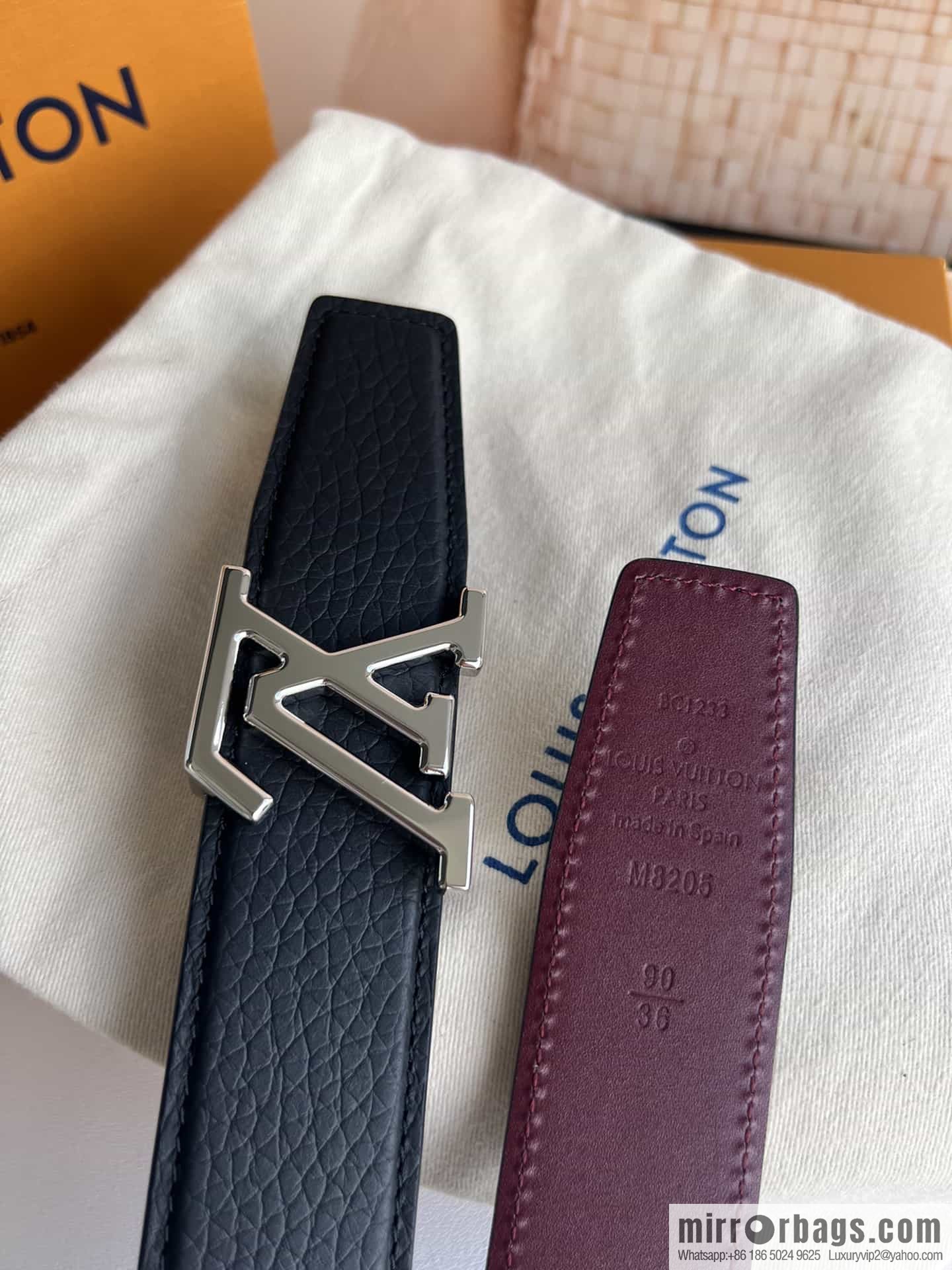LV/Louis Vuitton Heritagex Double Sided Belt Select Grain Leather Belt 35mm