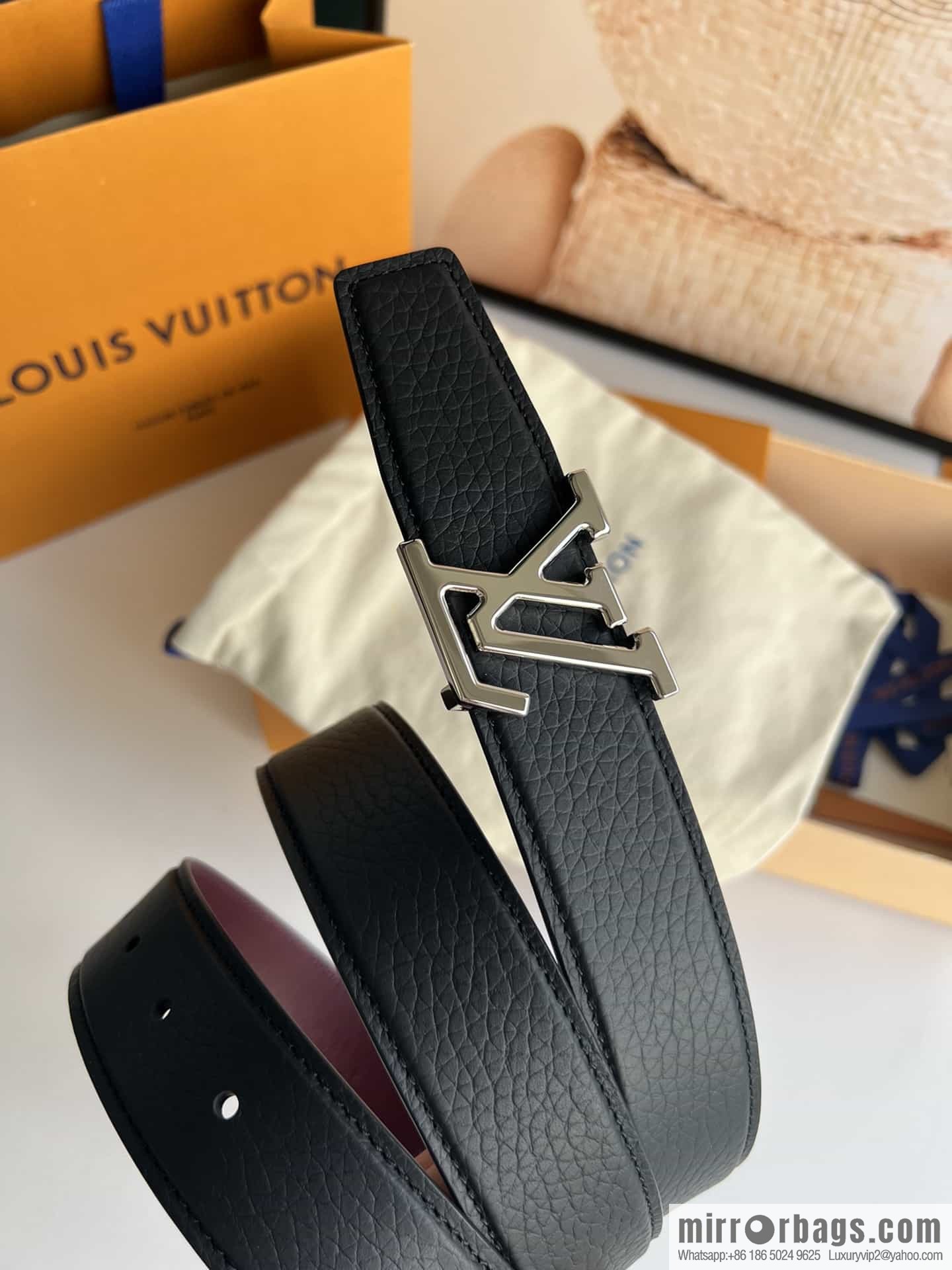 LV/Louis Vuitton Heritagex Double Sided Belt Select Grain Leather Belt 35mm
