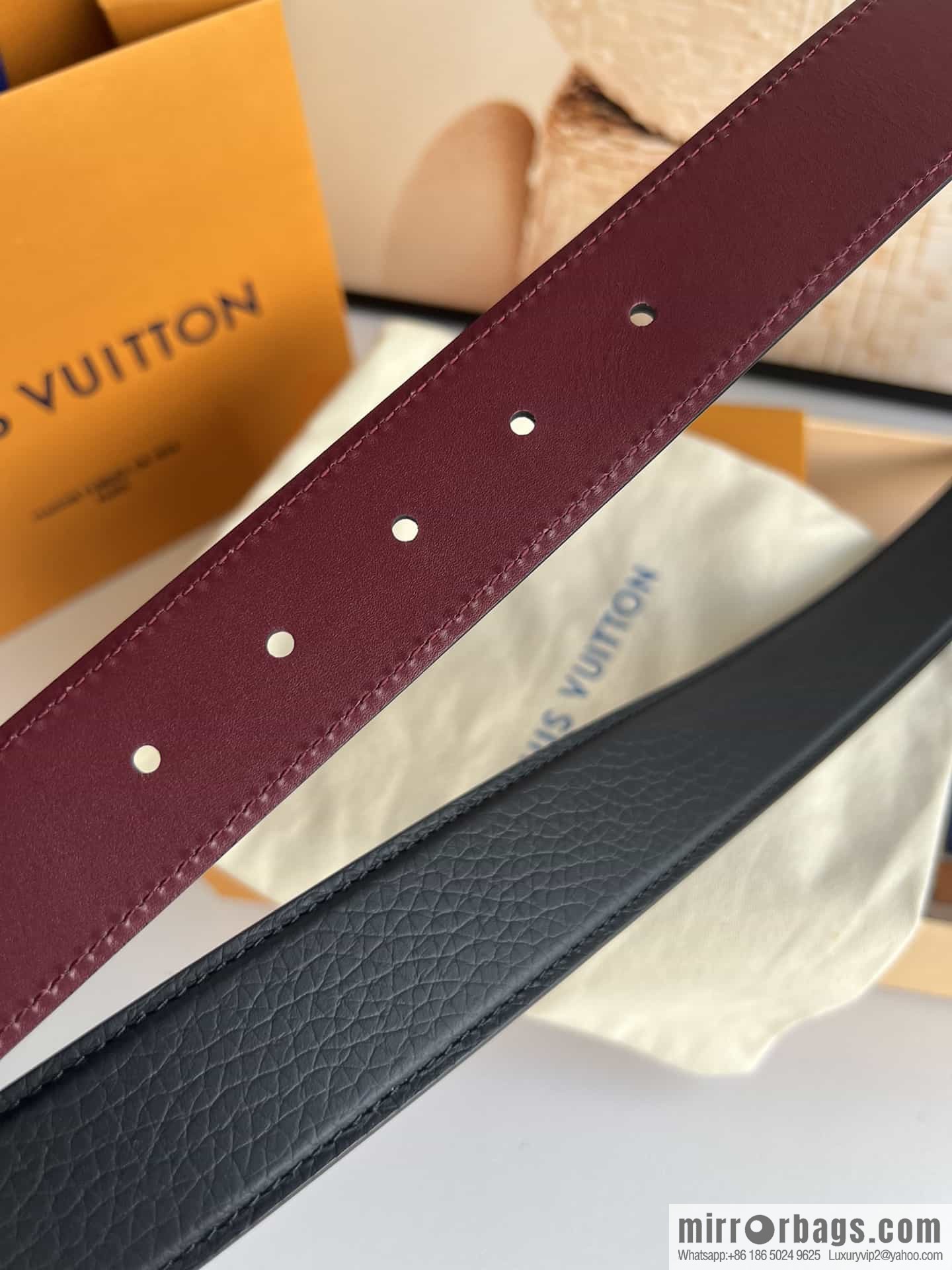 LV/Louis Vuitton Heritagex Double Sided Belt Select Grain Leather Belt 35mm