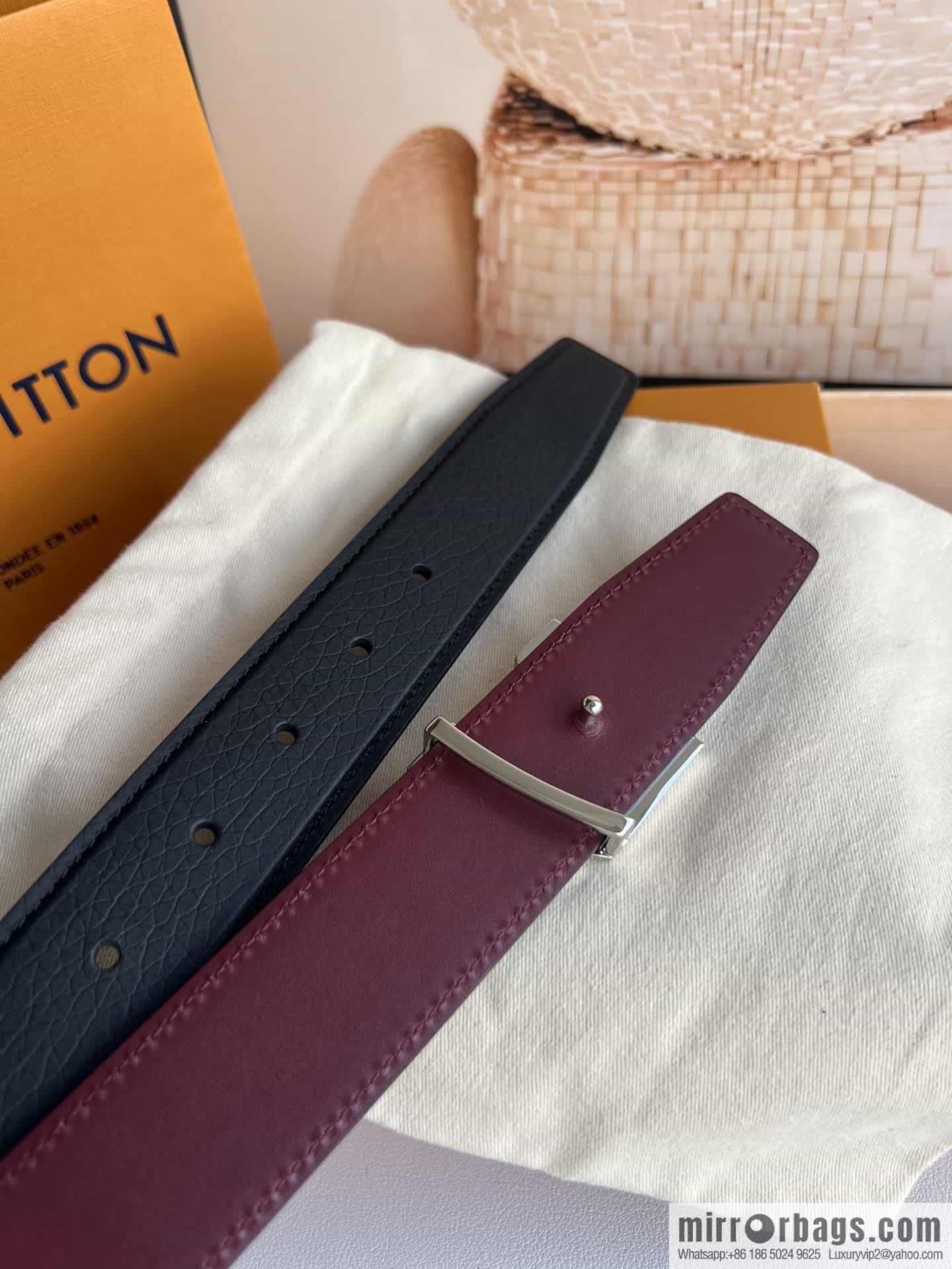 LV/Louis Vuitton Heritagex Double Sided Belt Select Grain Leather Belt 35mm