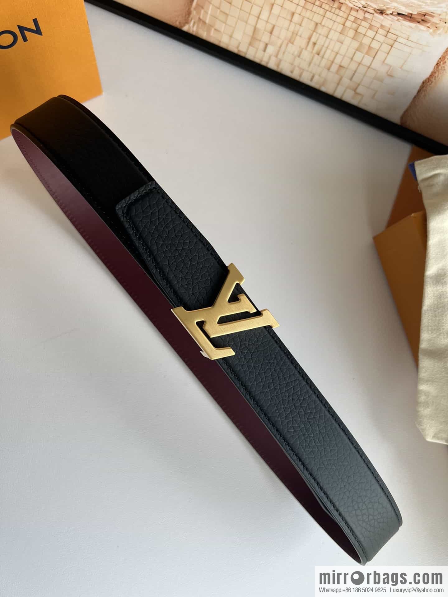 LV/Louis Vuitton Heritagex Double Sided Belt Select Grain Leather Belt 35mm