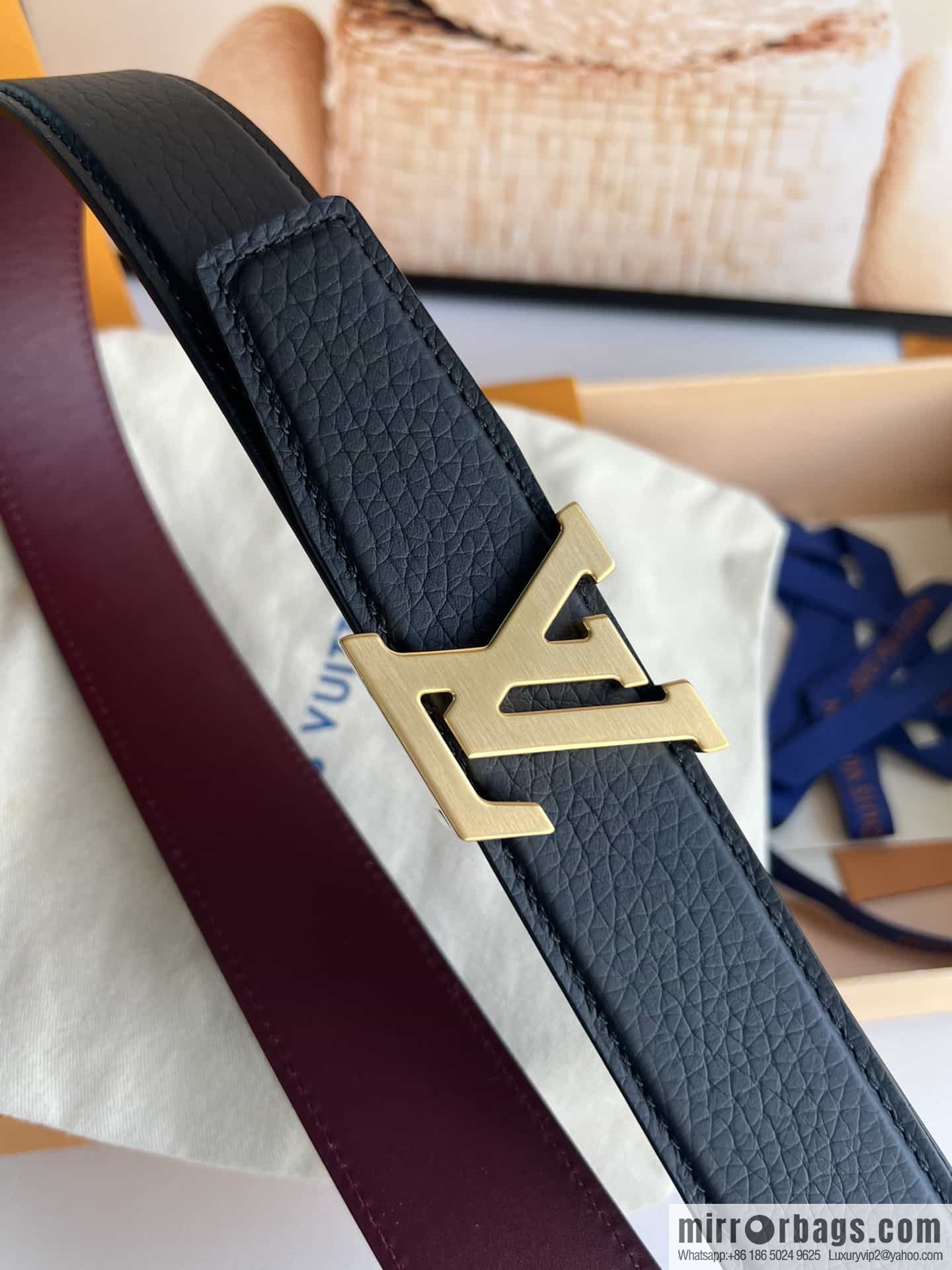LV/Louis Vuitton Heritagex Double Sided Belt Select Grain Leather Belt 35mm