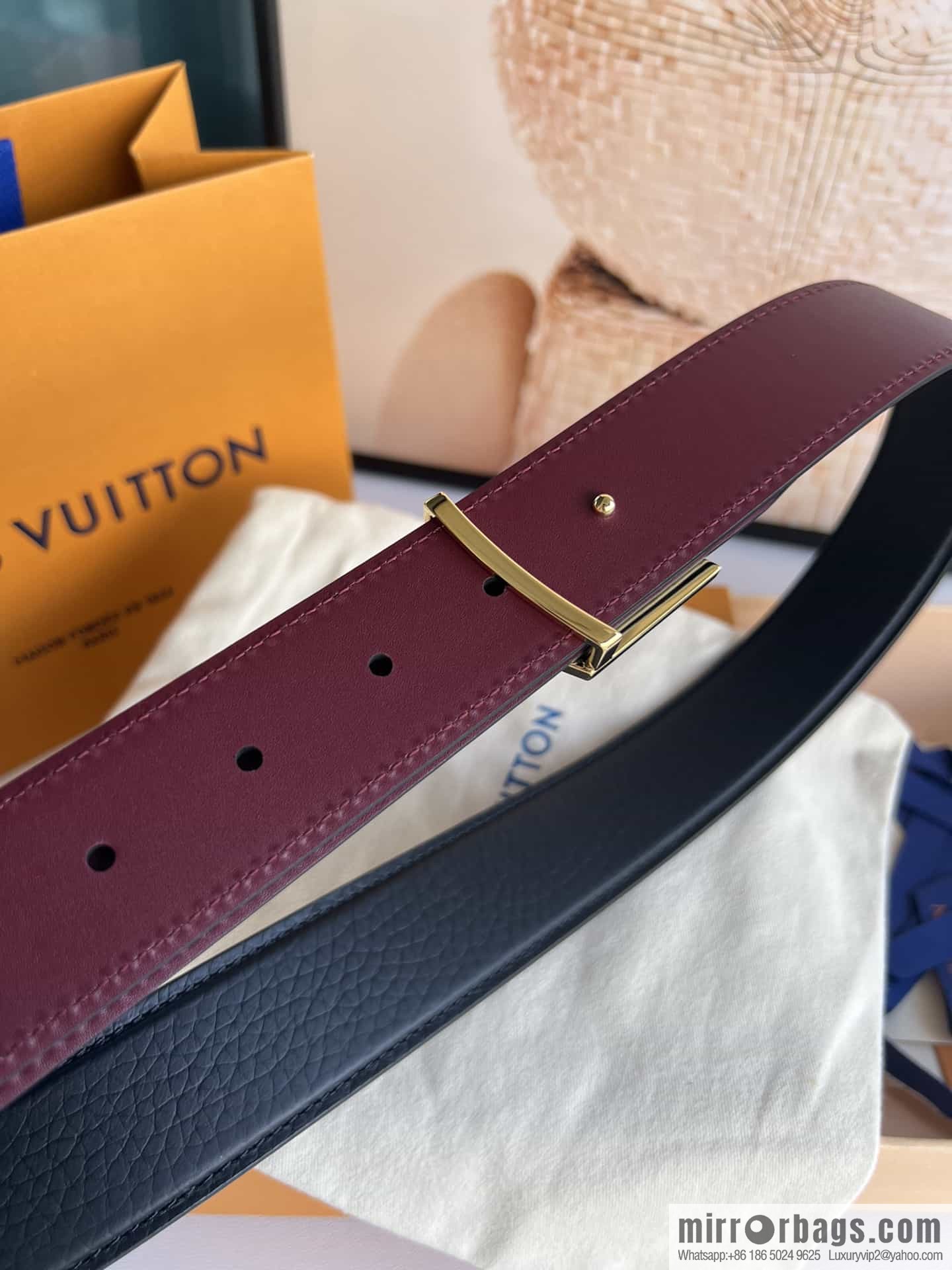 LV/Louis Vuitton Heritagex Double Sided Belt Select Grain Leather Belt 35mm
