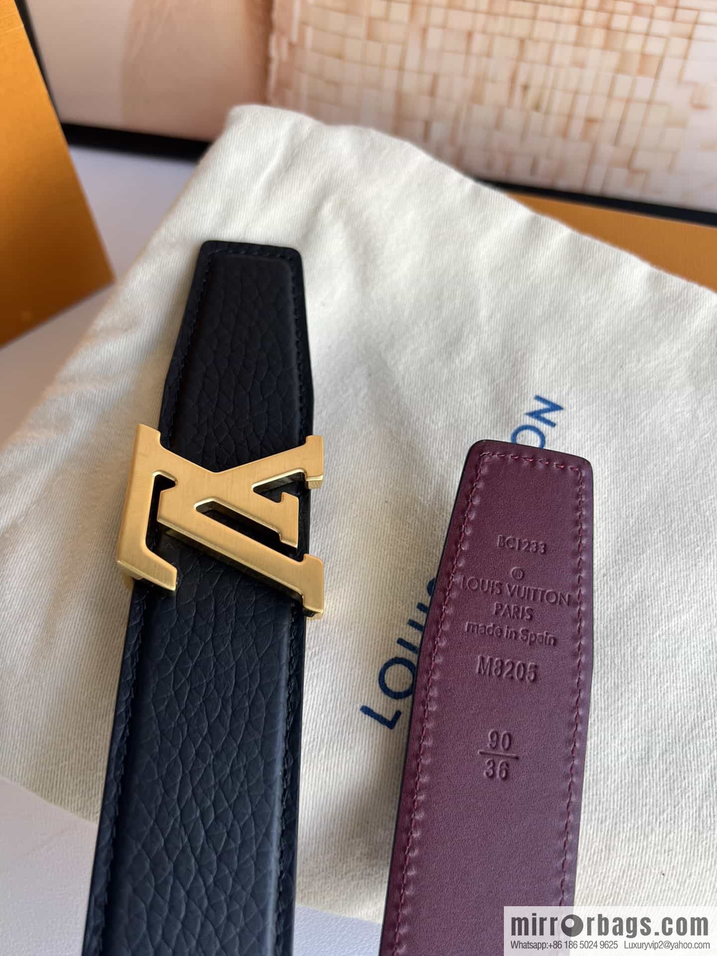LV/Louis Vuitton Heritagex Double Sided Belt Select Grain Leather Belt 35mm