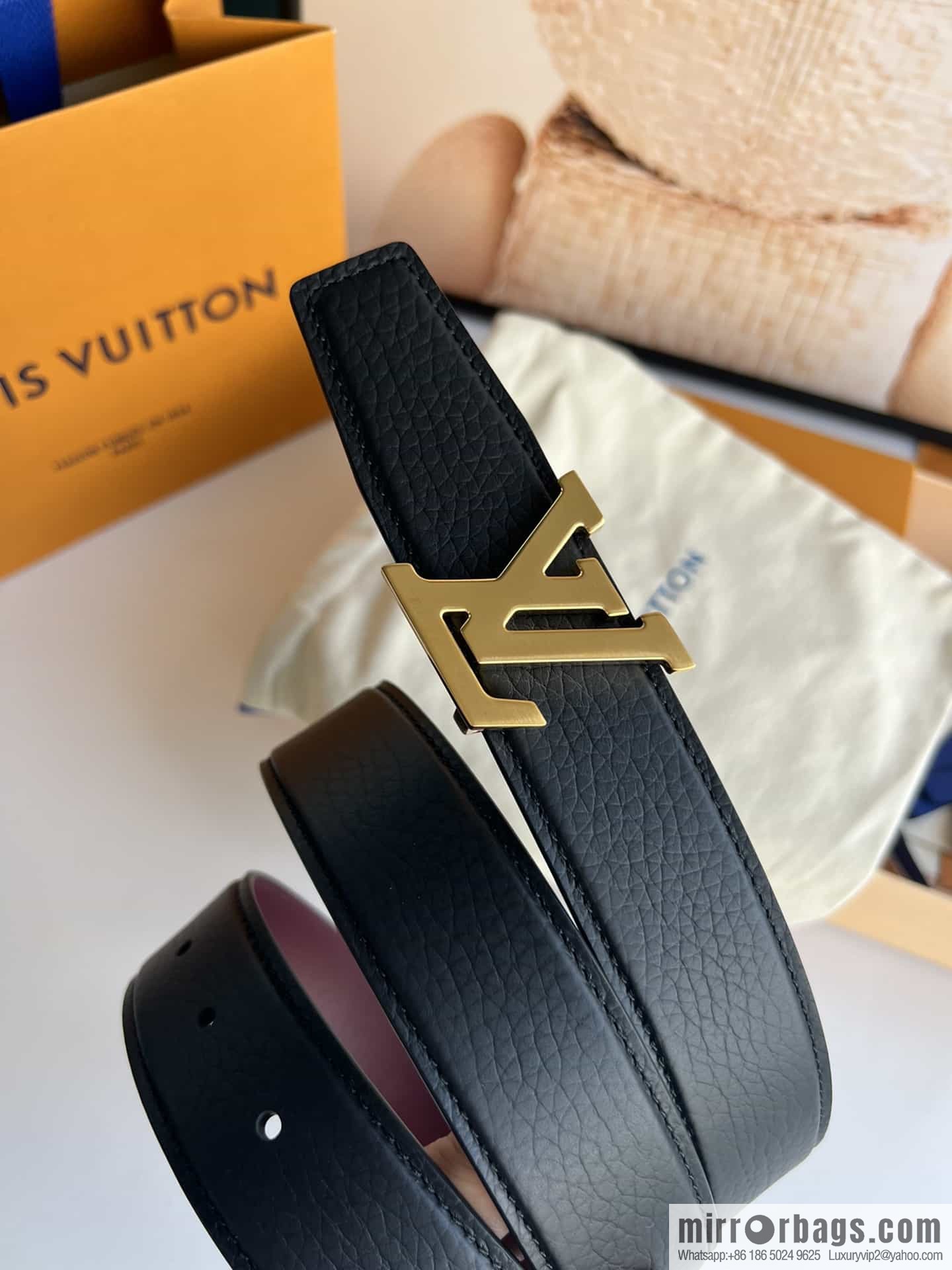 LV/Louis Vuitton Heritagex Double Sided Belt Select Grain Leather Belt 35mm