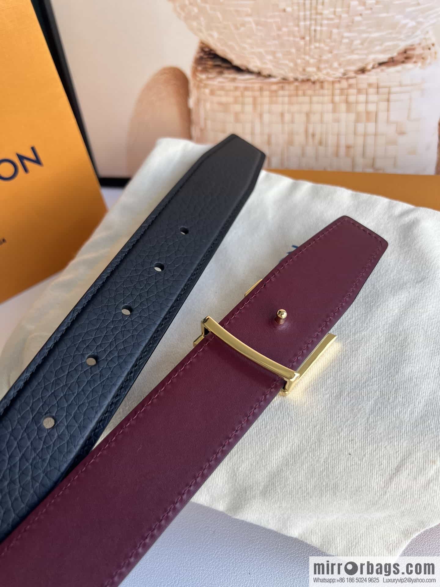 LV/Louis Vuitton Heritagex Double Sided Belt Select Grain Leather Belt 35mm