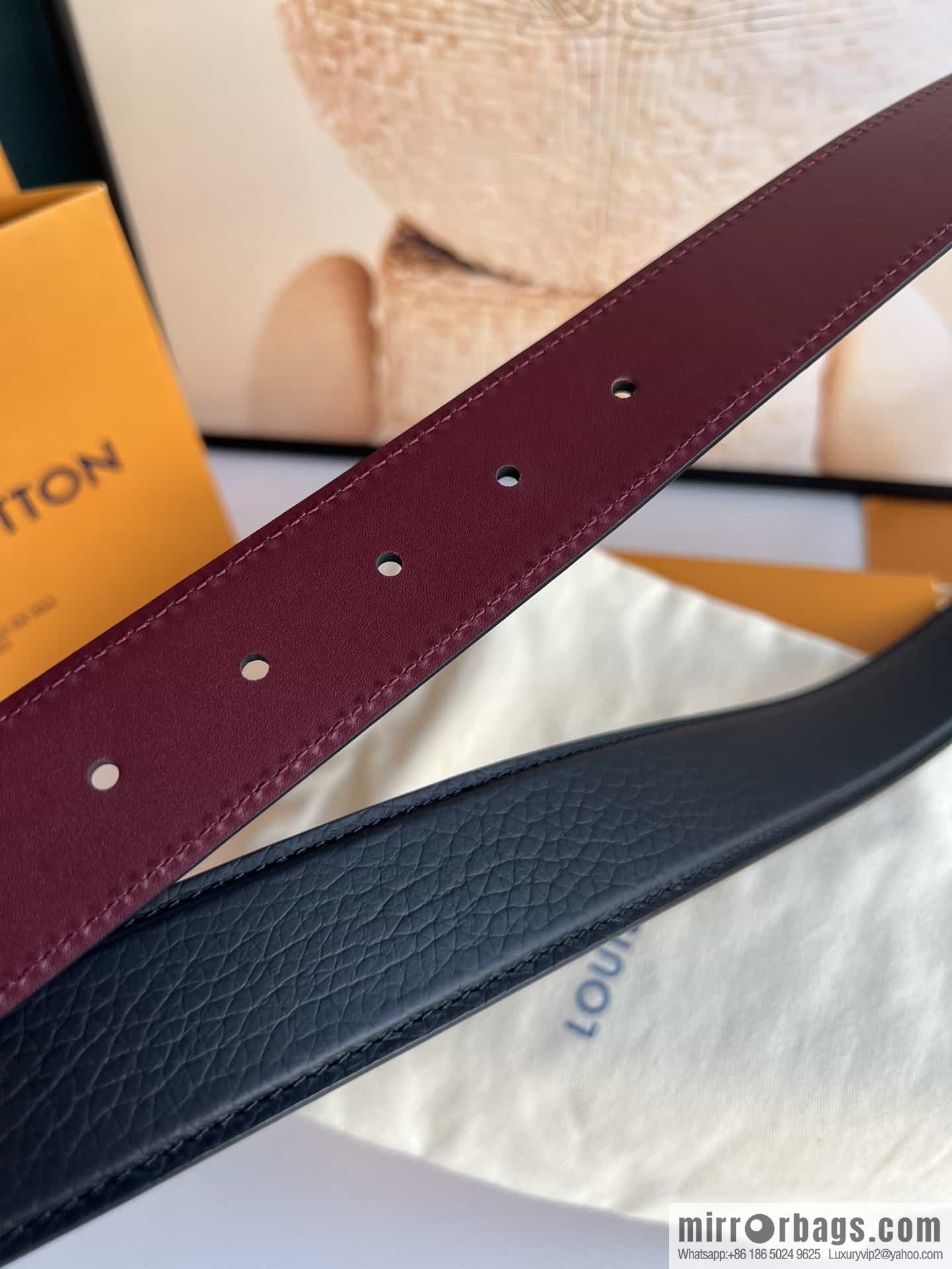 LV/Louis Vuitton Heritagex Double Sided Belt Select Grain Leather Belt 35mm