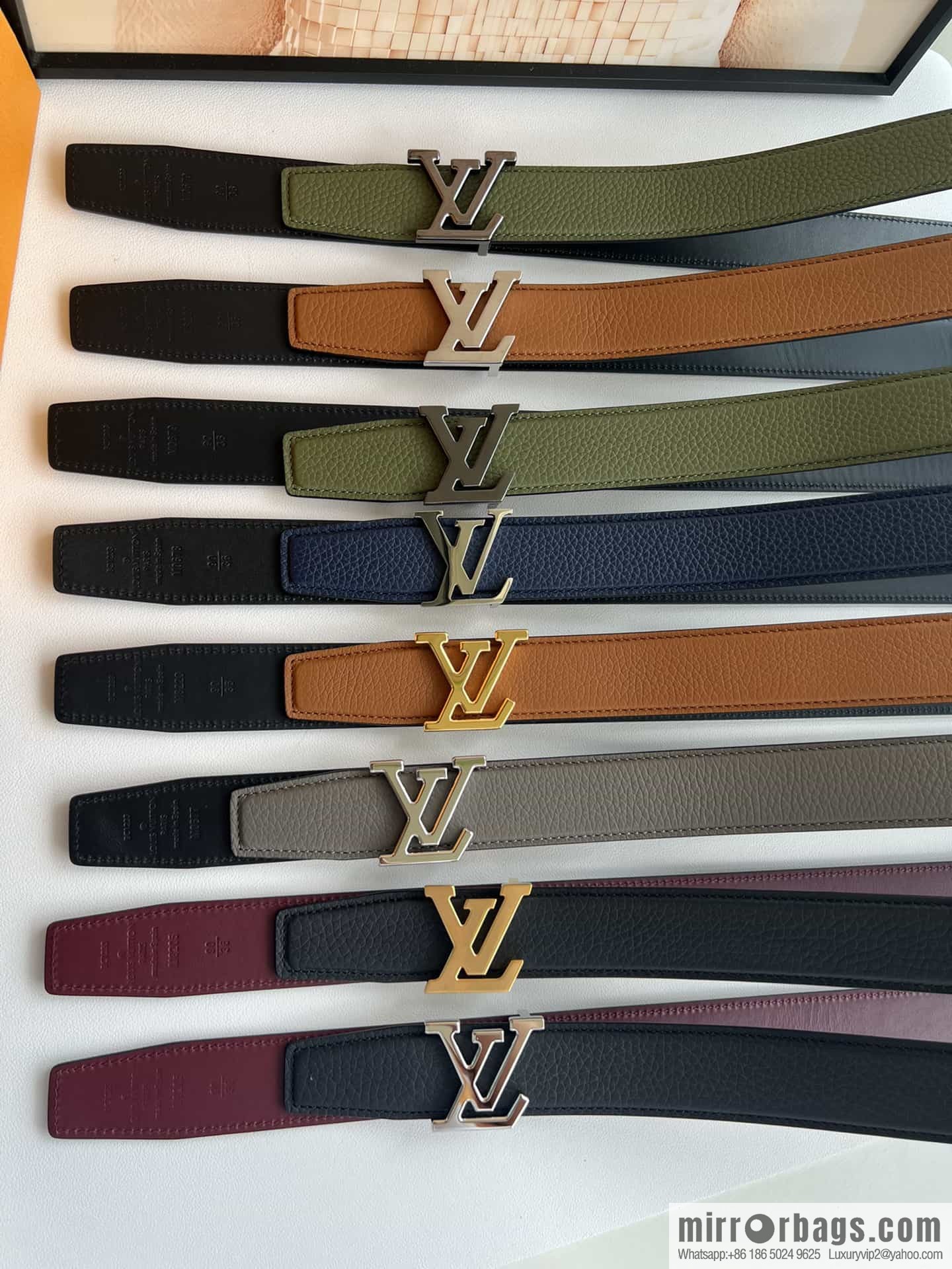 LV/Louis Vuitton Heritagex Double Sided Belt Select Grain Leather Belt 35mm