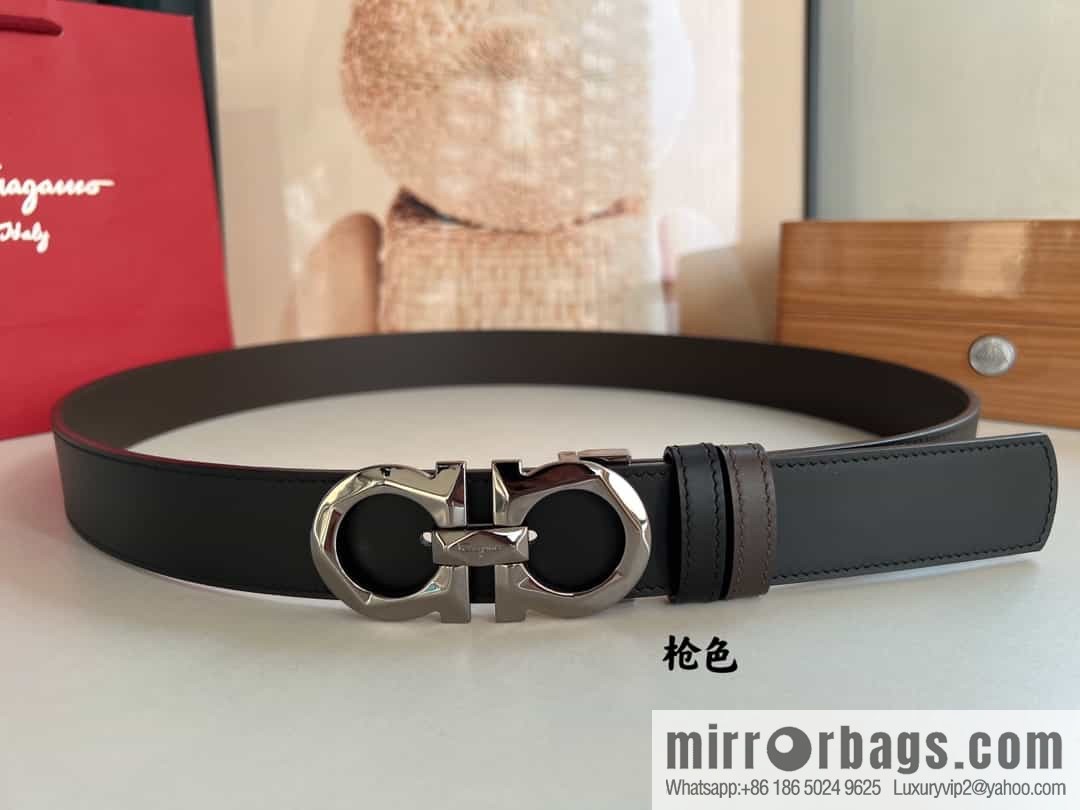 Salvatore Ferragamo Men's 3.5cm Delicate Double Circle Original Rhombus Buckle Belt