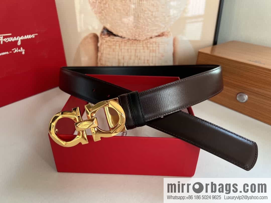 Salvatore Ferragamo Men's 3.5cm Delicate Double Circle Original Rhombus Buckle Belt