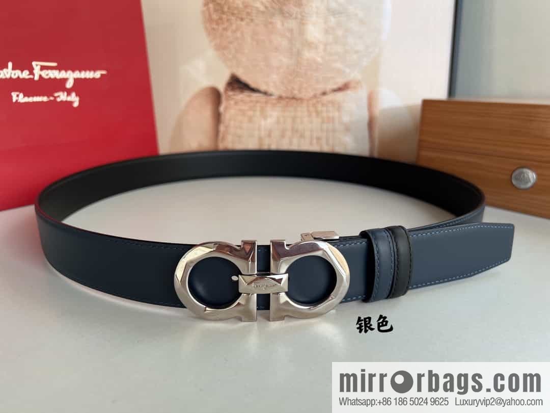 Salvatore Ferragamo Men's 3.5cm Delicate Double Circle Original Rhombus Buckle Belt