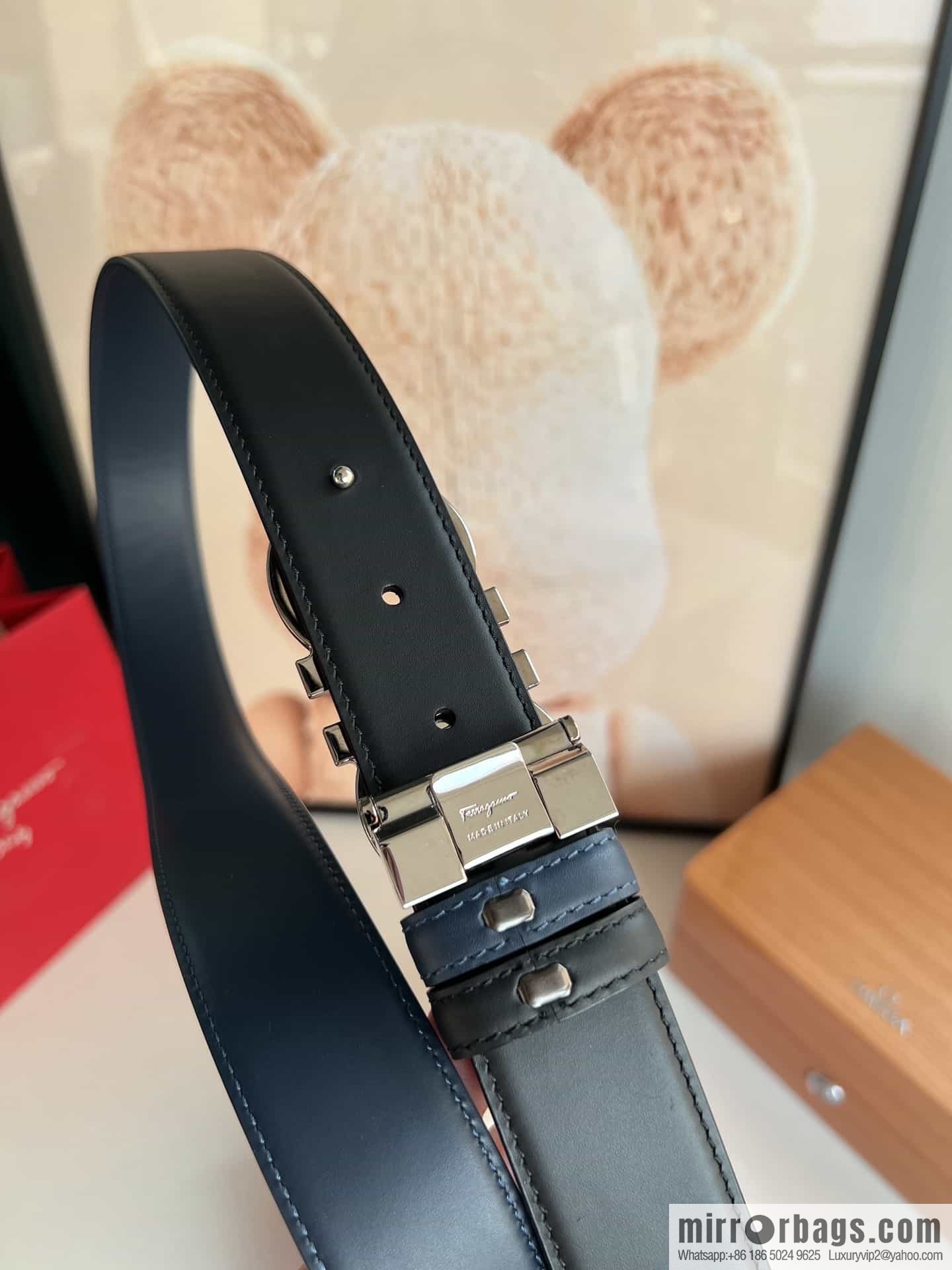 Salvatore Ferragamo Men's 3.5cm Delicate Double Circle Original Rhombus Buckle Belt