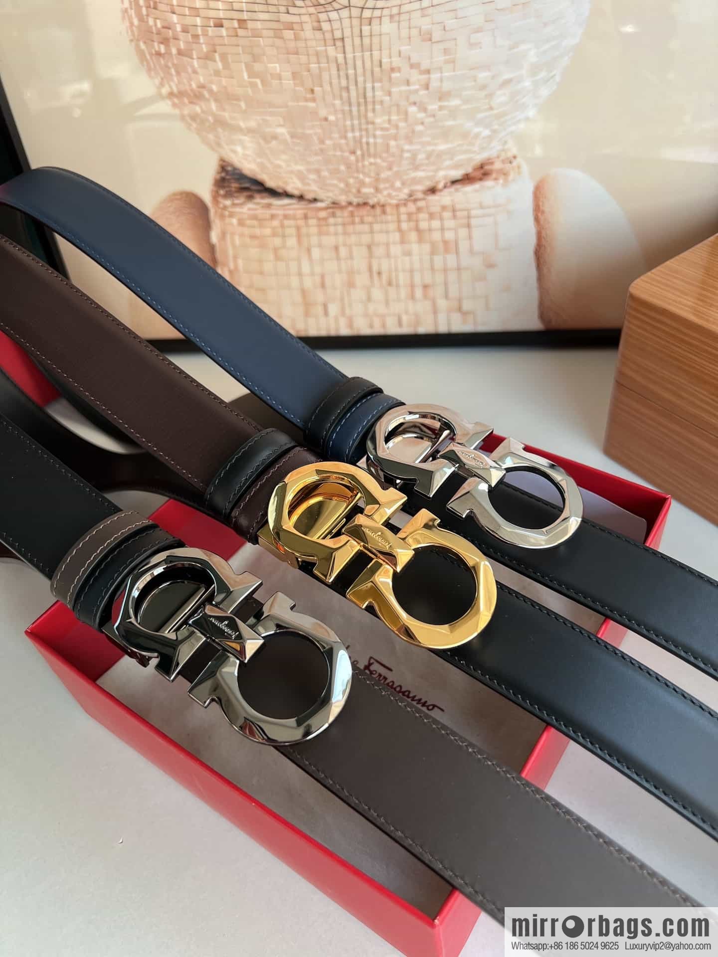 Salvatore Ferragamo Men's 3.5cm Delicate Double Circle Original Rhombus Buckle Belt
