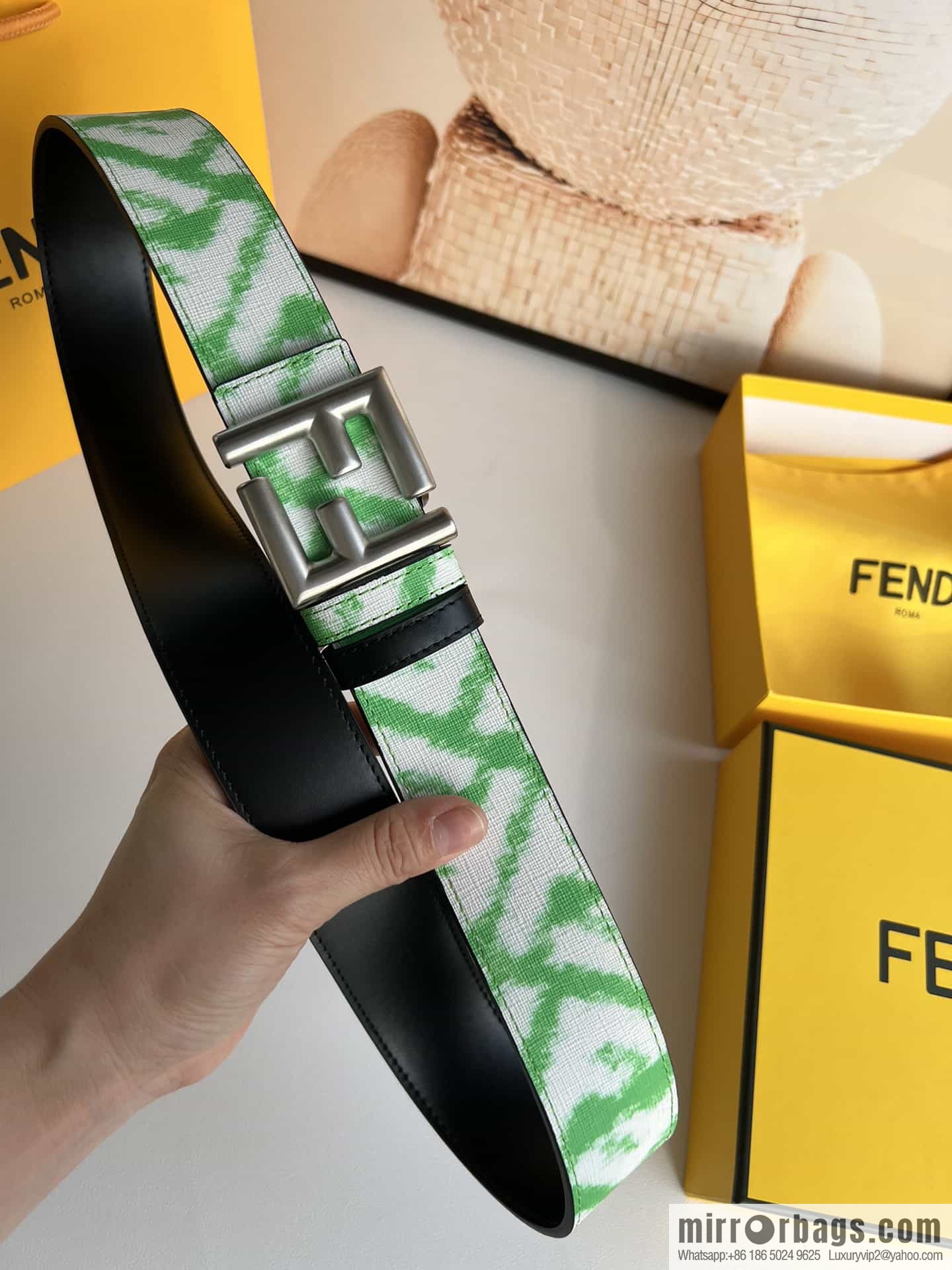 FENDI Fendi FF logo superb craftsmanship metal buckle men's 3.5cm belt