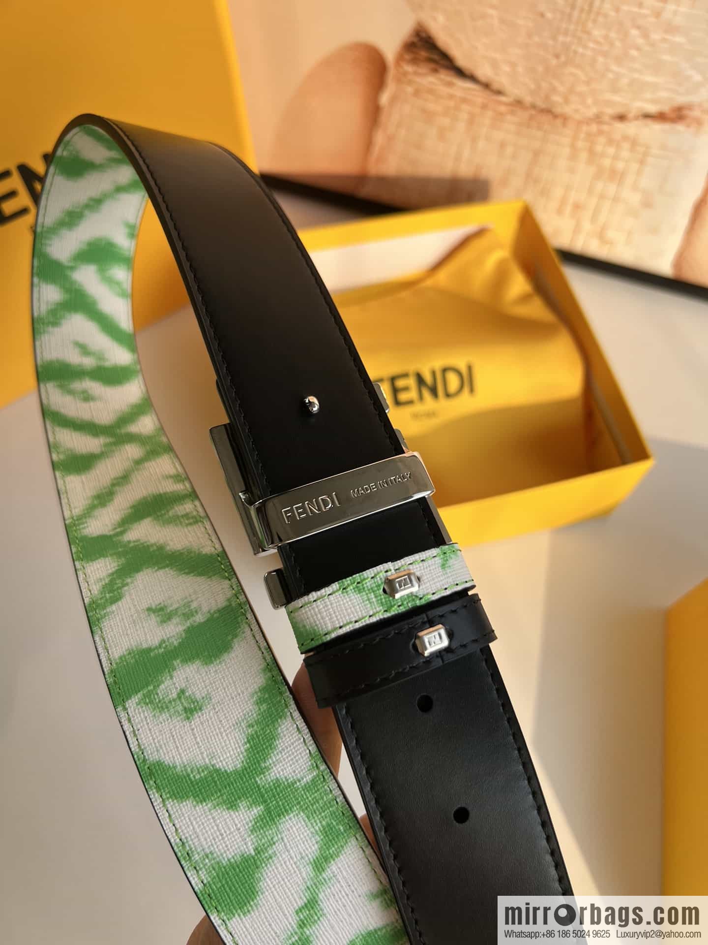 FENDI Fendi FF logo superb craftsmanship metal buckle men's 3.5cm belt