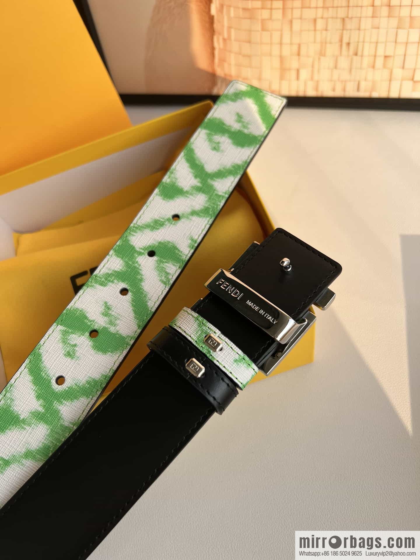 FENDI Fendi FF logo superb craftsmanship metal buckle men's 3.5cm belt
