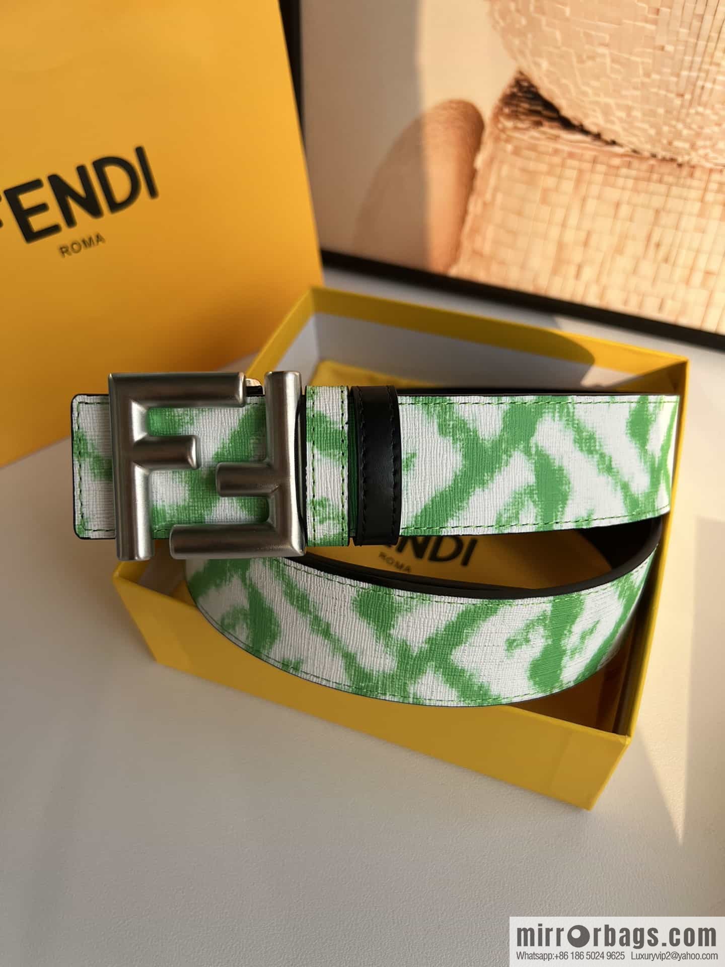 FENDI Fendi FF logo superb craftsmanship metal buckle men's 3.5cm belt