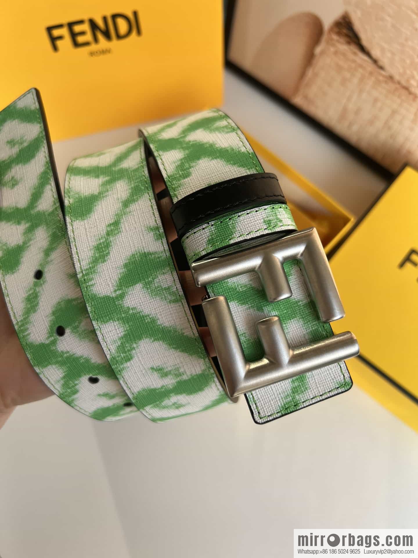 FENDI Fendi FF logo superb craftsmanship metal buckle men's 3.5cm belt