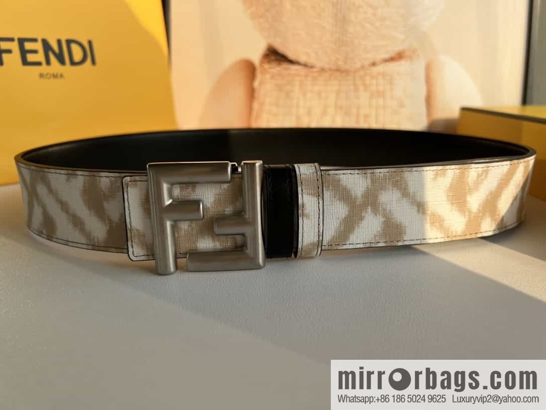 FENDI Fendi FF logo superb craftsmanship metal buckle men's 3.5cm belt