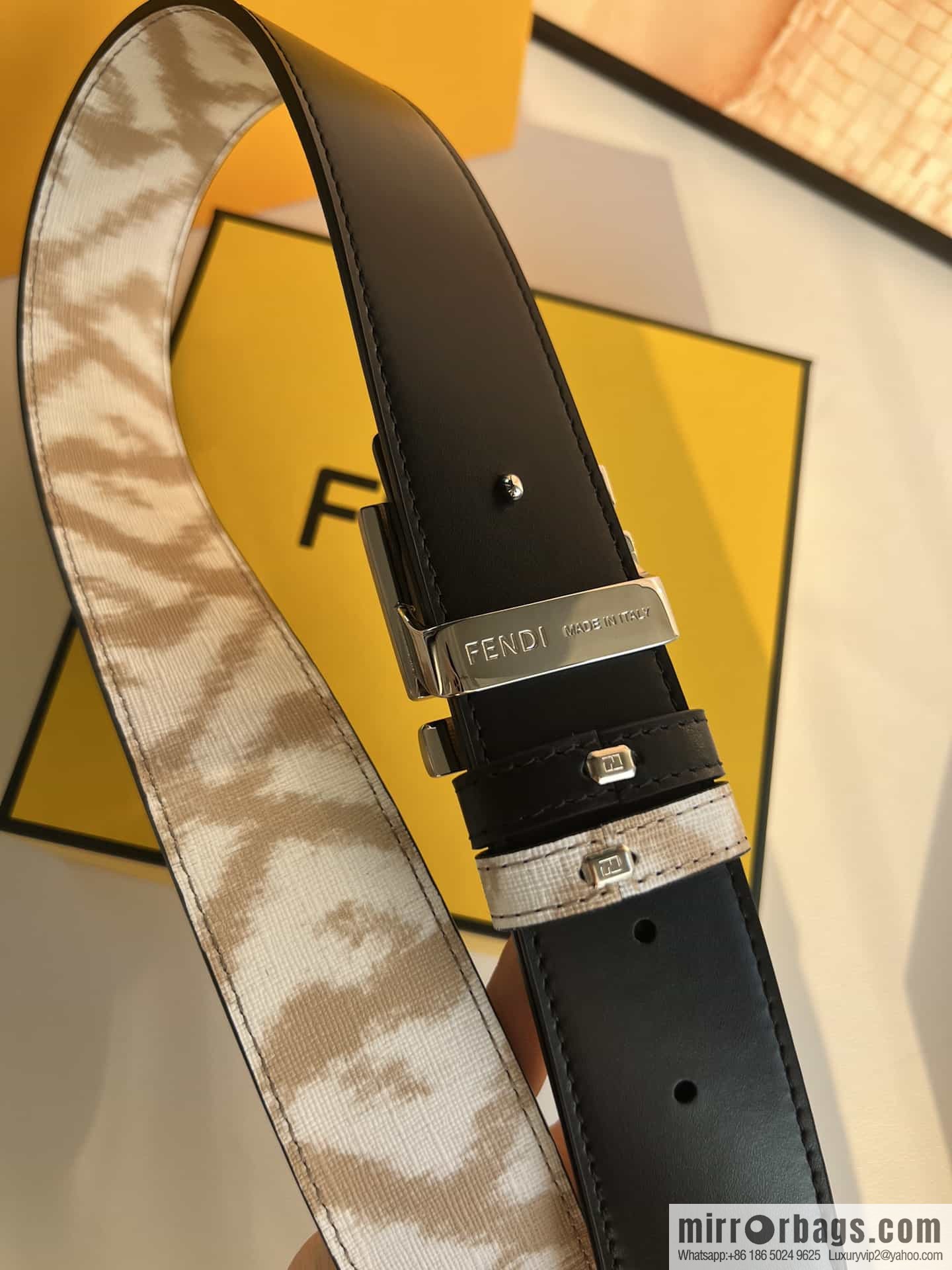 FENDI Fendi FF logo superb craftsmanship metal buckle men's 3.5cm belt