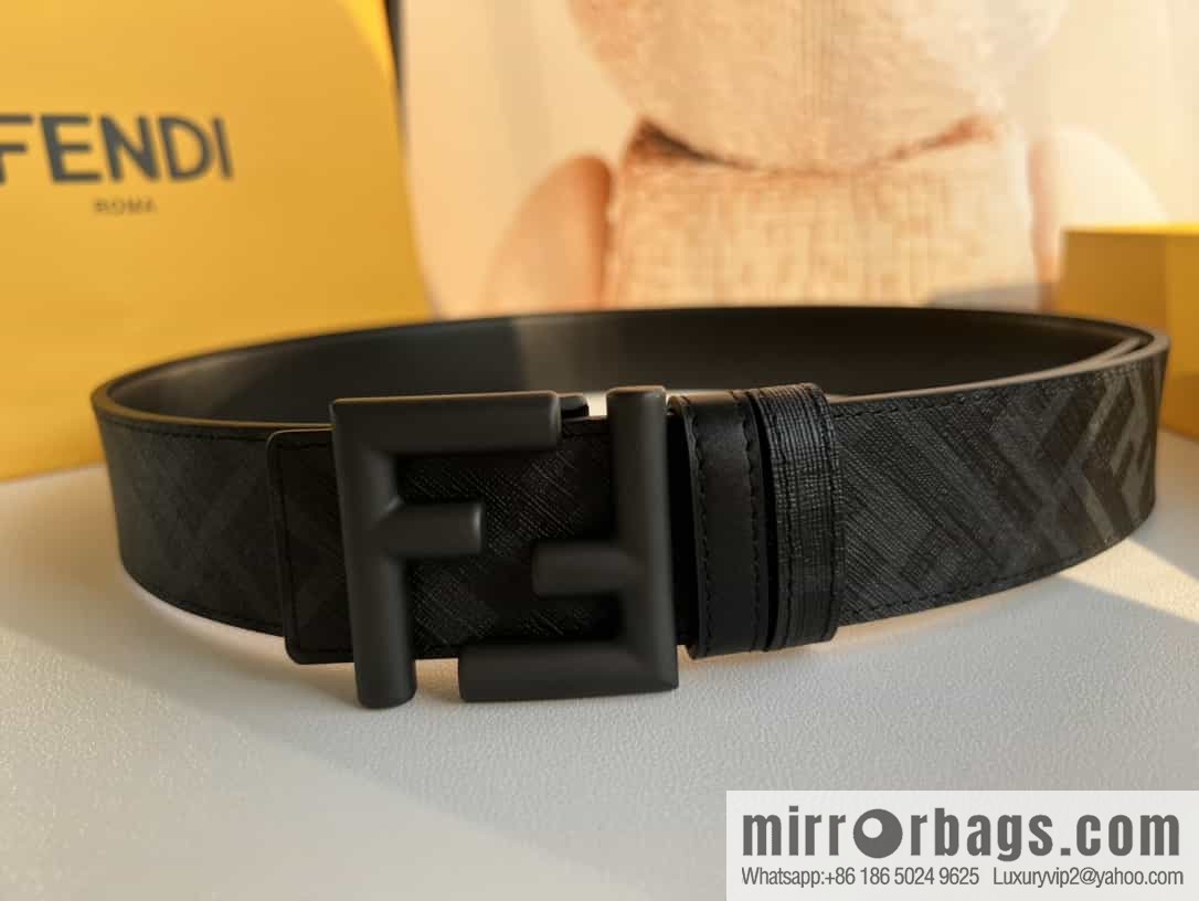 FENDI Fendi FF logo superb craftsmanship metal buckle men's 3.5cm belt