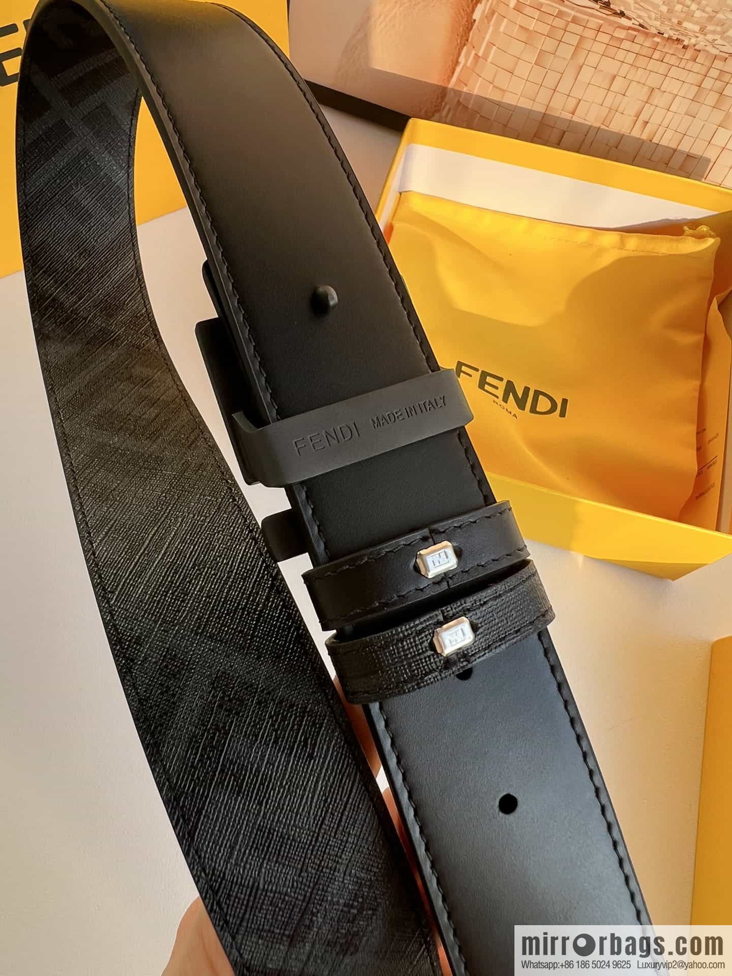 FENDI Fendi FF logo superb craftsmanship metal buckle men's 3.5cm belt