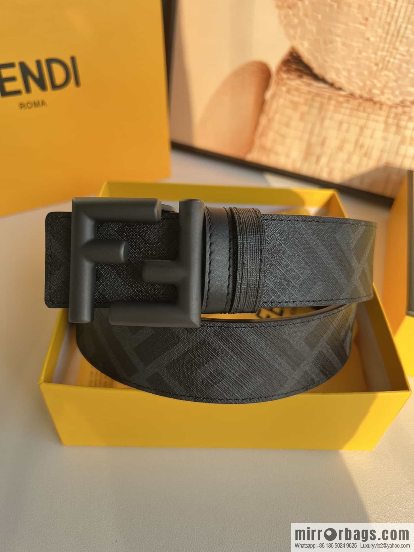 FENDI Fendi FF logo superb craftsmanship metal buckle men's 3.5cm belt