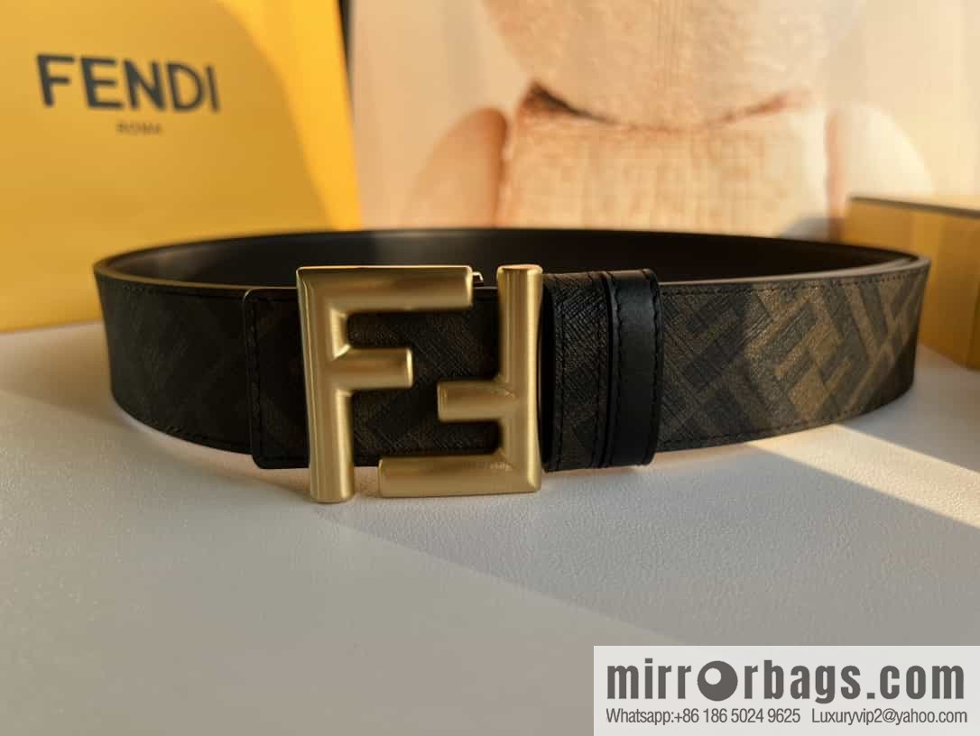 FENDI Fendi FF logo superb craftsmanship metal buckle men's 3.5cm belt
