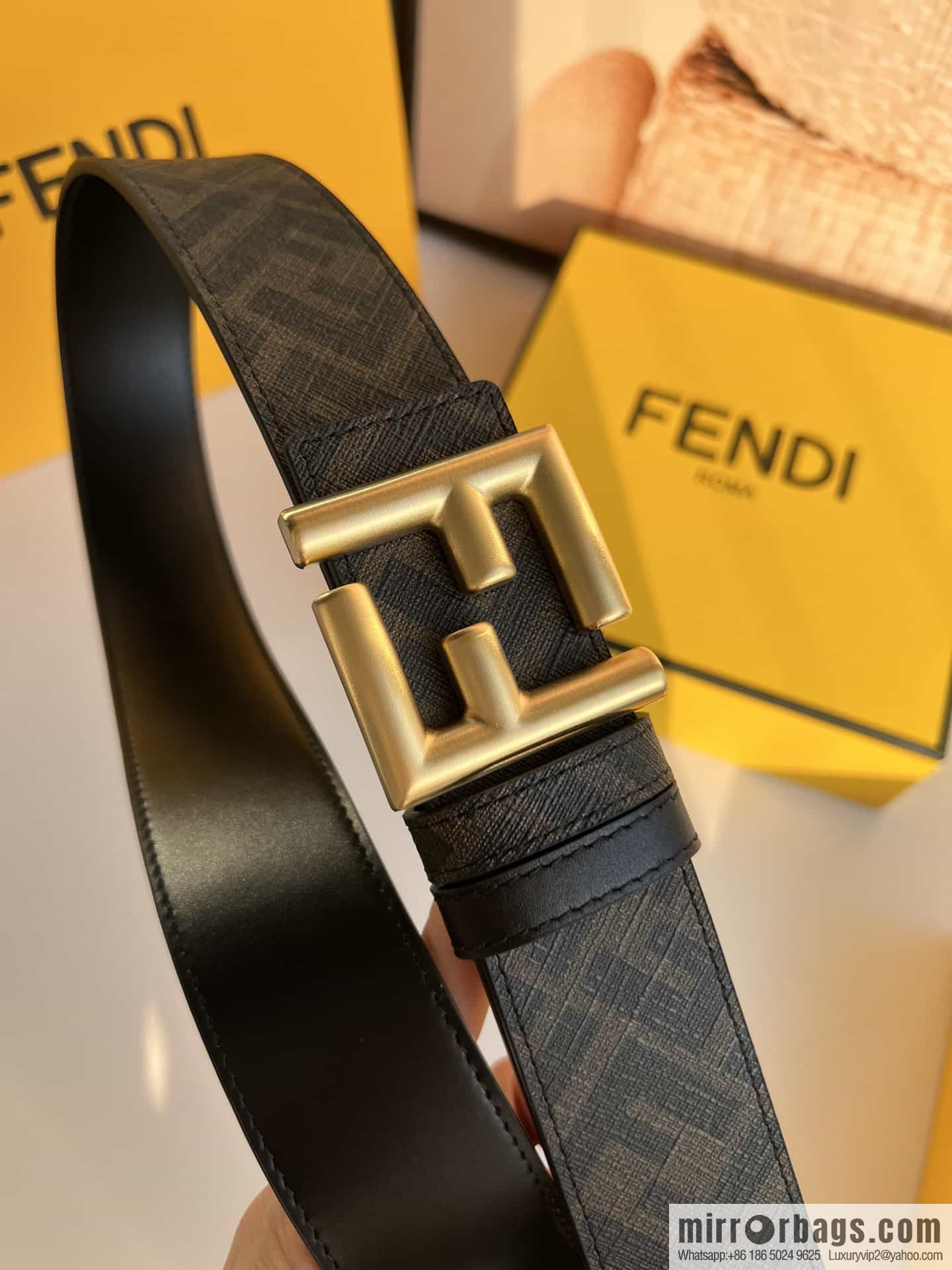FENDI Fendi FF logo superb craftsmanship metal buckle men's 3.5cm belt