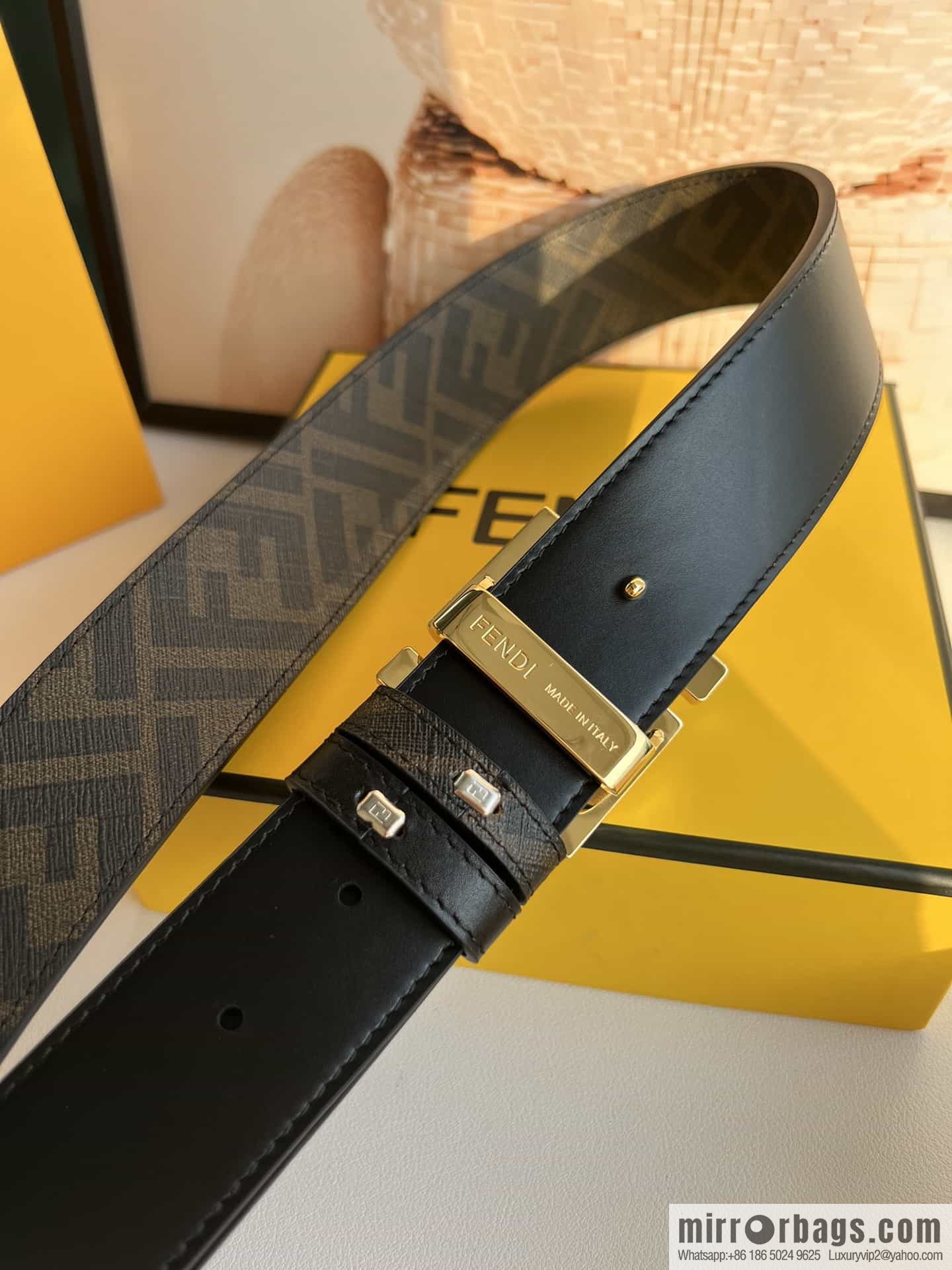 FENDI Fendi FF logo superb craftsmanship metal buckle men's 3.5cm belt