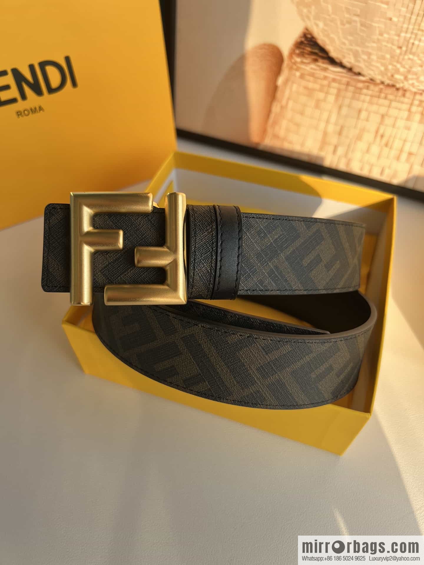 FENDI Fendi FF logo superb craftsmanship metal buckle men's 3.5cm belt