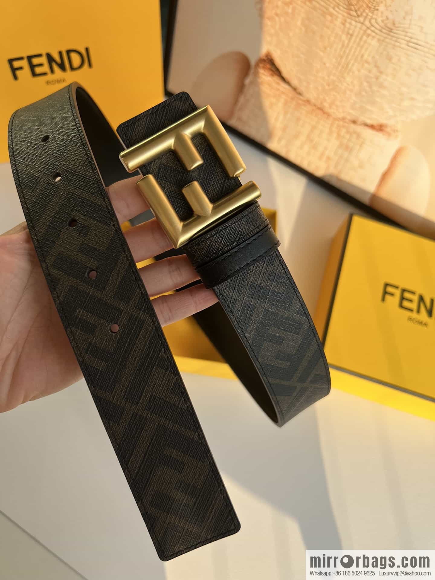FENDI Fendi FF logo superb craftsmanship metal buckle men's 3.5cm belt