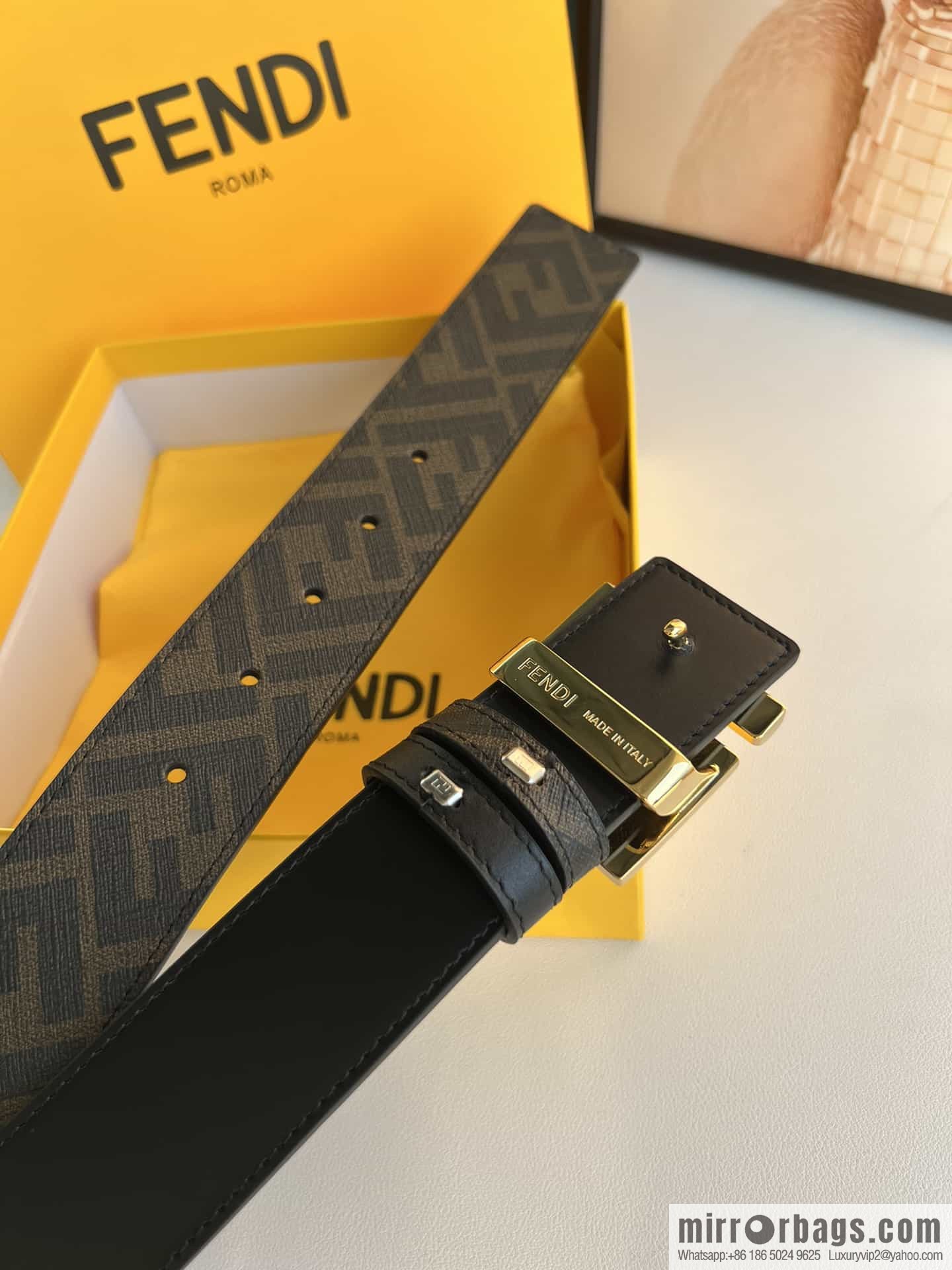 FENDI Fendi FF logo superb craftsmanship metal buckle men's 3.5cm belt
