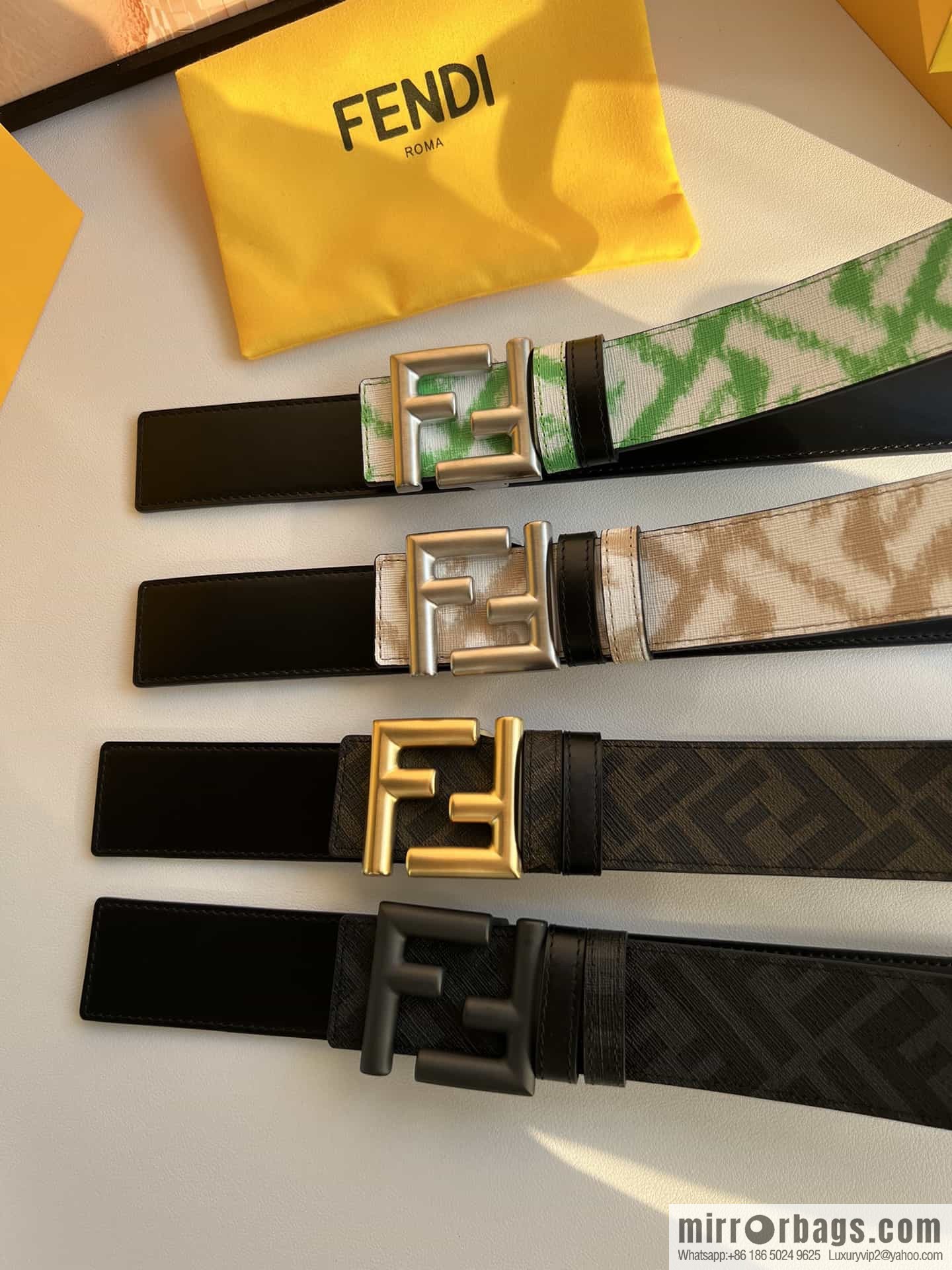 FENDI Fendi FF logo superb craftsmanship metal buckle men's 3.5cm belt