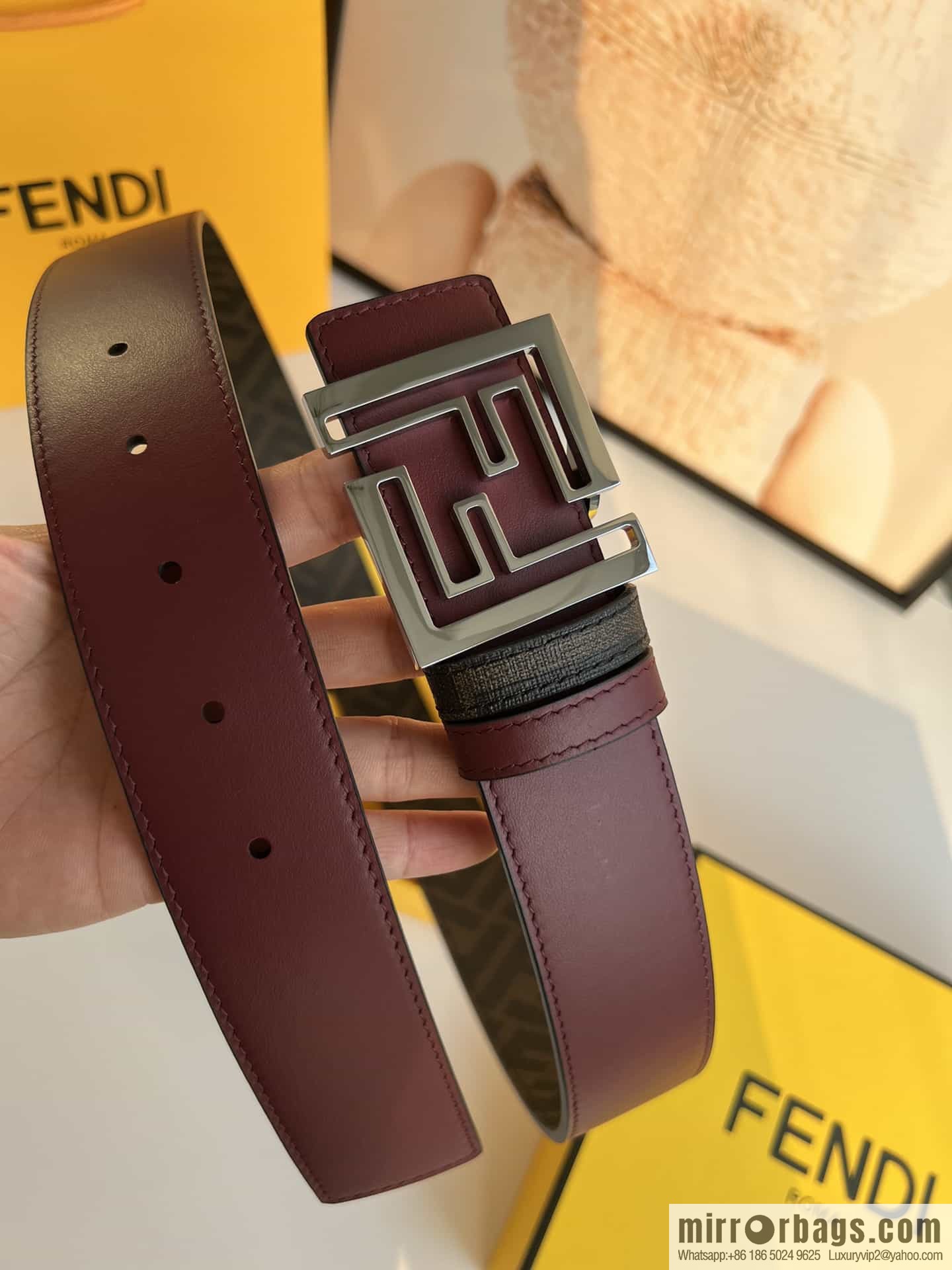 ENDI Fendi, canvas FF logo inner first layer cowhide belt