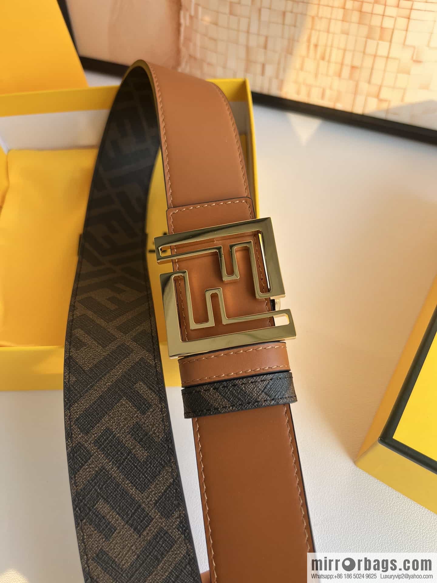 ENDI Fendi, canvas FF logo inner first layer cowhide belt