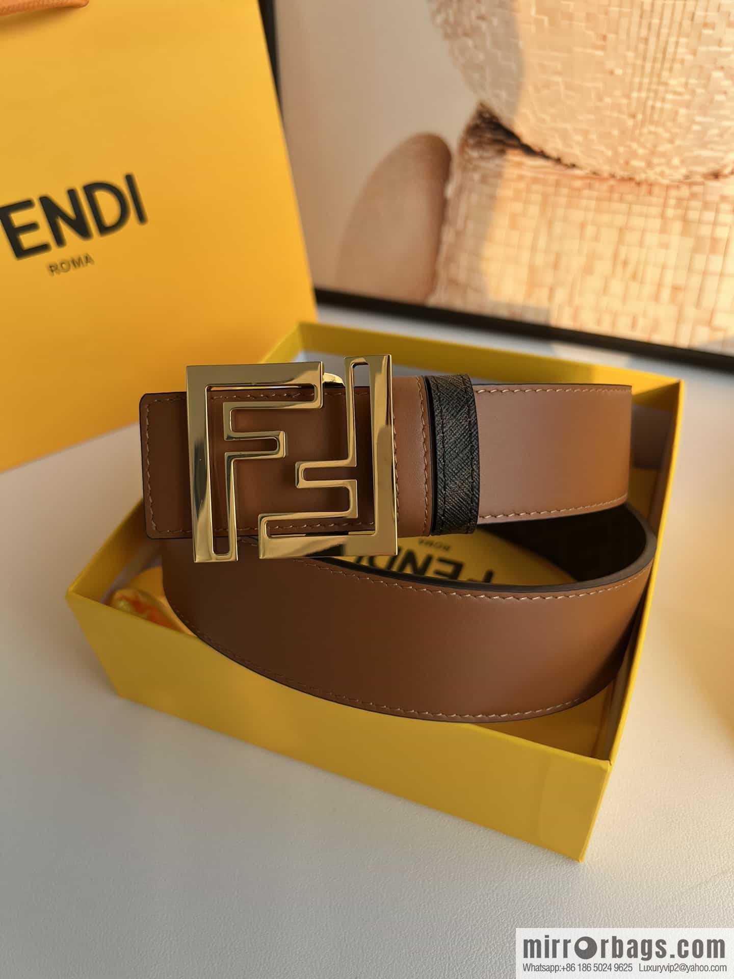 ENDI Fendi, canvas FF logo inner first layer cowhide belt