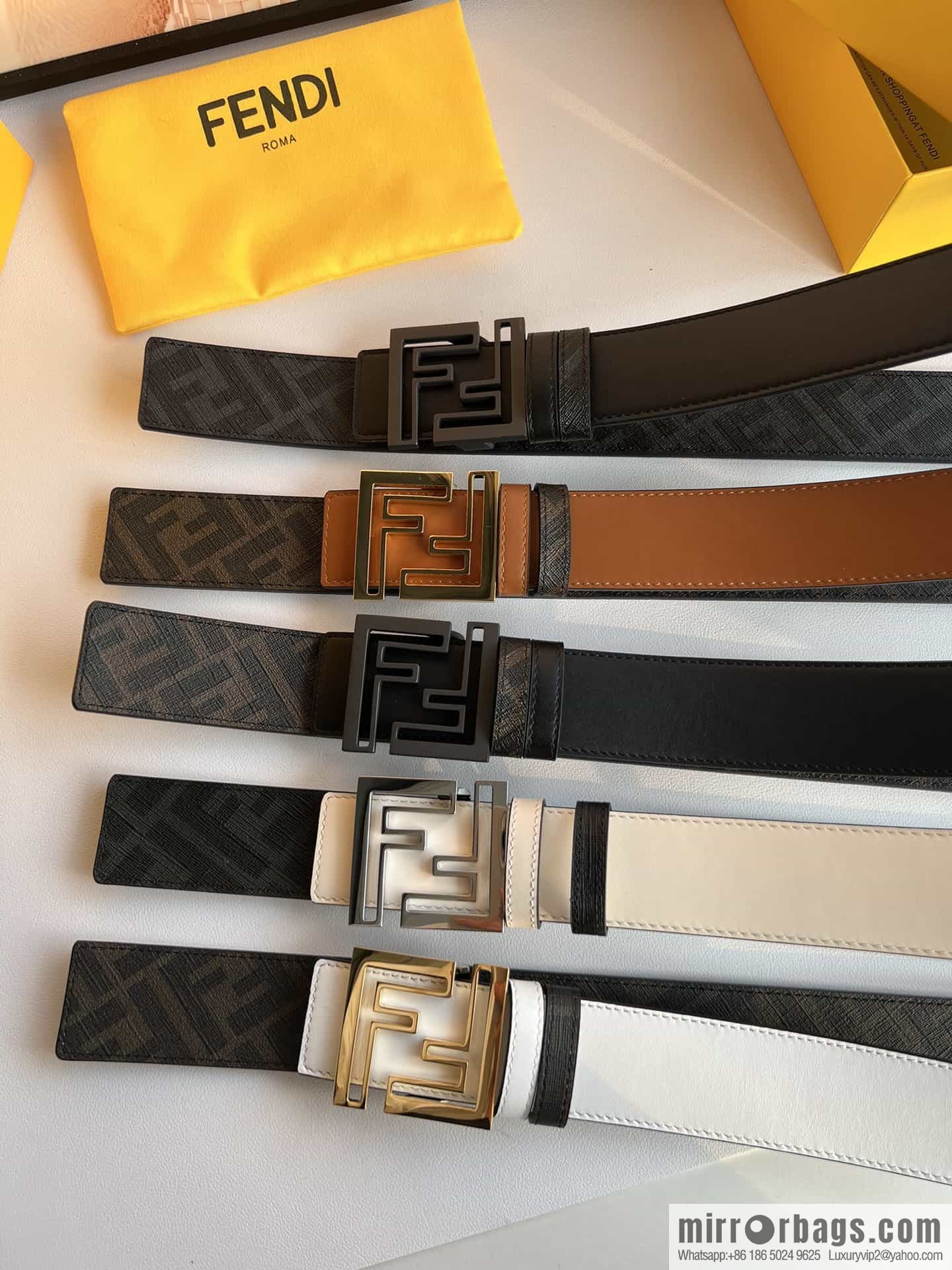 ENDI Fendi, canvas FF logo inner first layer cowhide belt