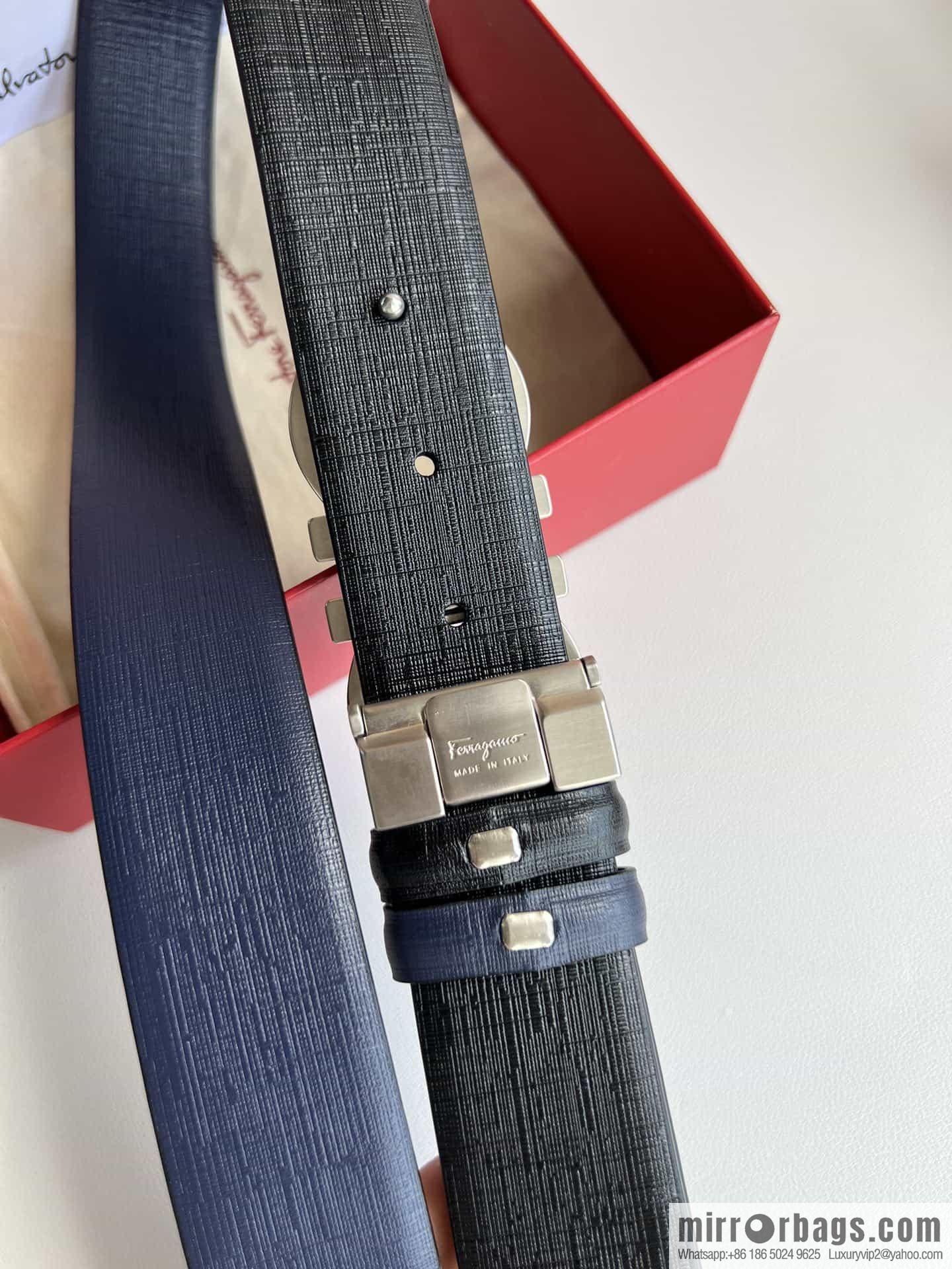 Ferragamo Ferragamo, Double Sided Cowhide Blue/Black Leather Men's 3.5cm Belt