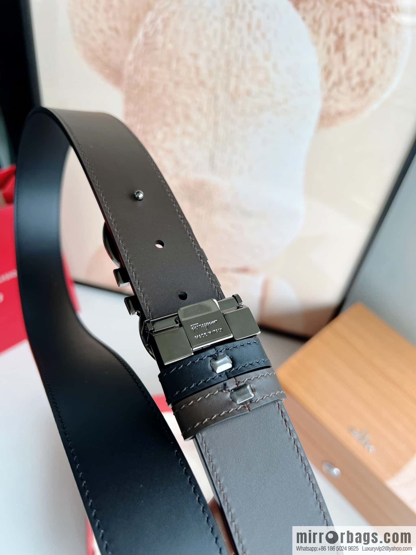 Ferragamo Ferragamo, first layer calfskin men's 3.5cm belt