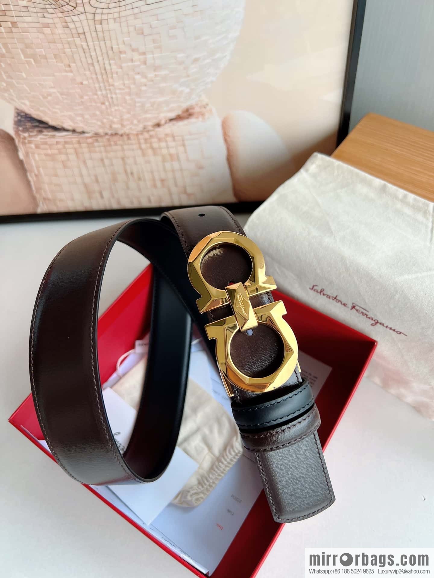 Ferragamo Ferragamo, first layer calfskin men's 3.5cm belt