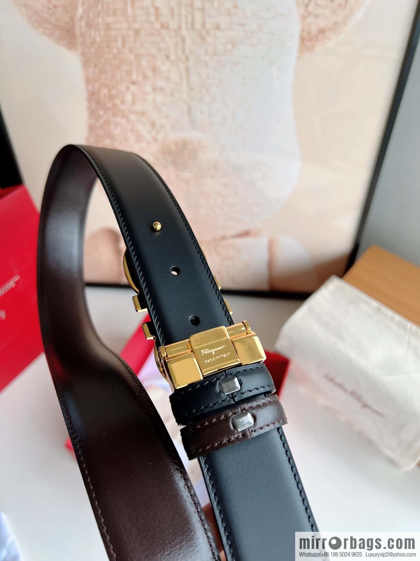 Ferragamo Ferragamo, first layer calfskin men's 3.5cm belt