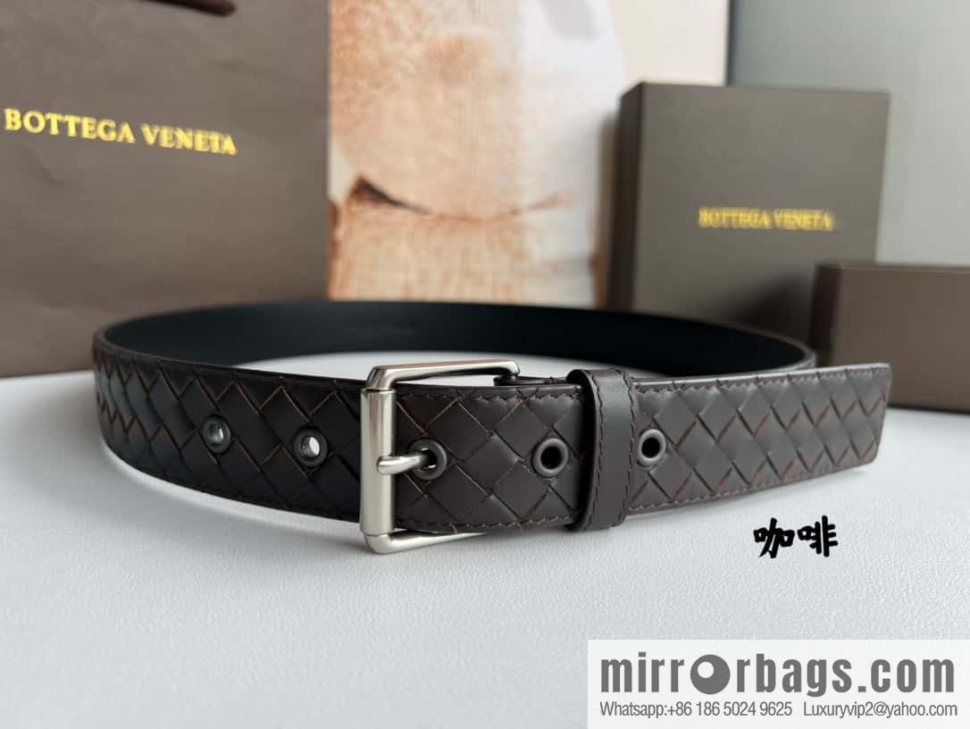 BV Safeguard Replica Luxury Handbag, Exquisite Silver Five Metal Buckle Men's 3.5cm Belt
