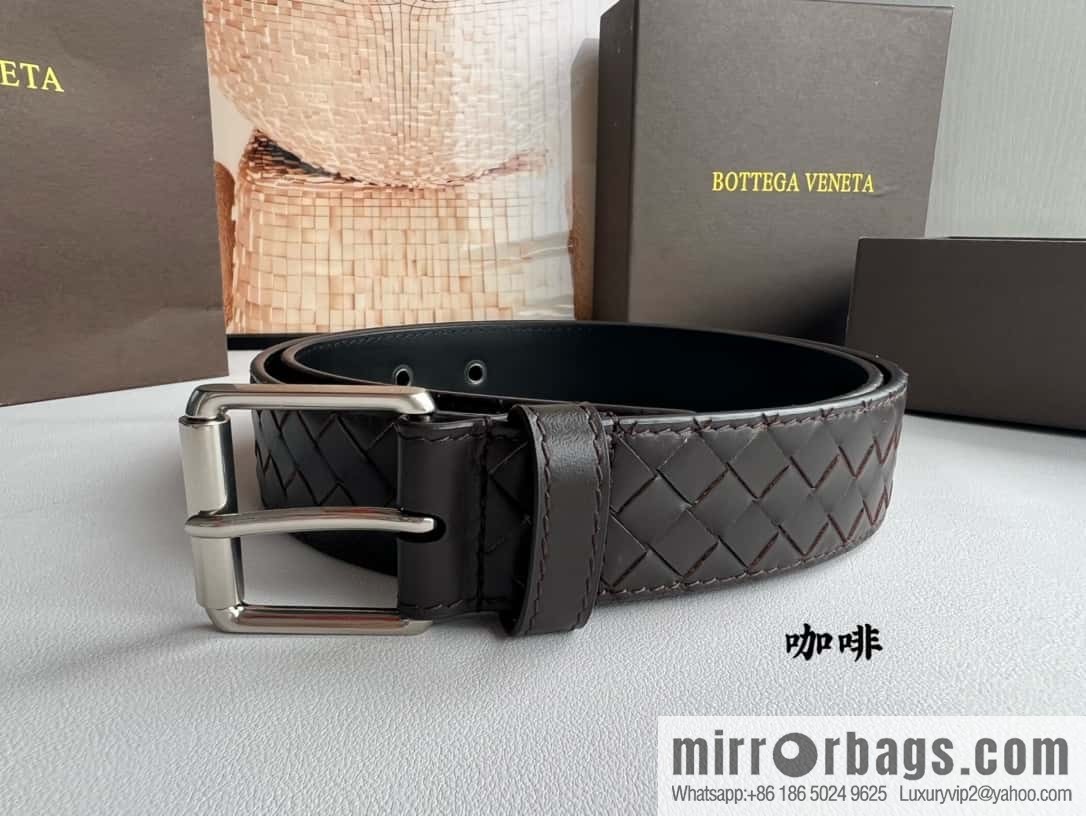 BV Safeguard Replica Luxury Handbag, Exquisite Silver Five Metal Buckle Men's 3.5cm Belt