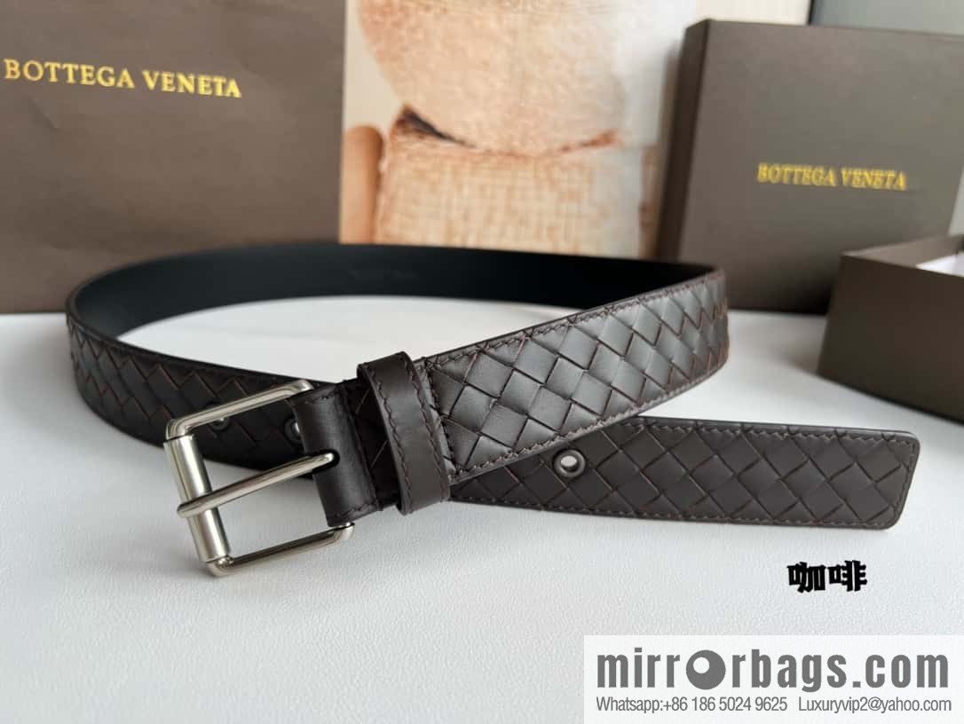 BV Safeguard Replica Luxury Handbag, Exquisite Silver Five Metal Buckle Men's 3.5cm Belt