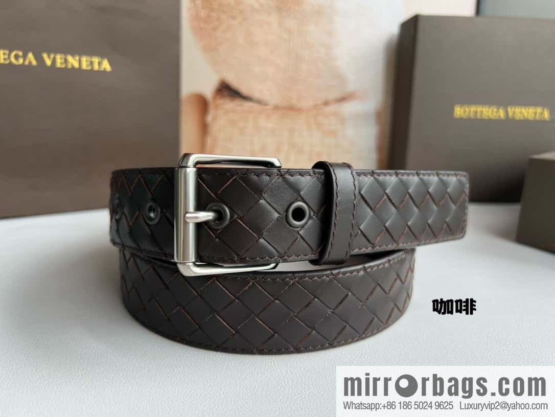 BV Safeguard Replica Luxury Handbag, Exquisite Silver Five Metal Buckle Men's 3.5cm Belt