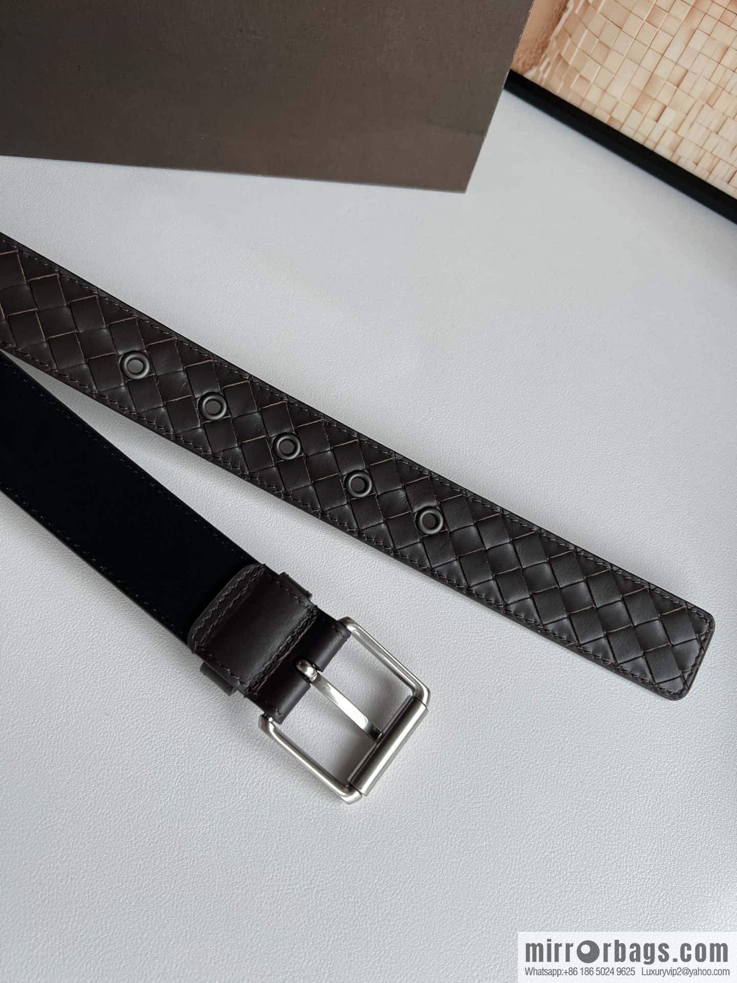 BV Safeguard Replica Luxury Handbag, Exquisite Silver Five Metal Buckle Men's 3.5cm Belt